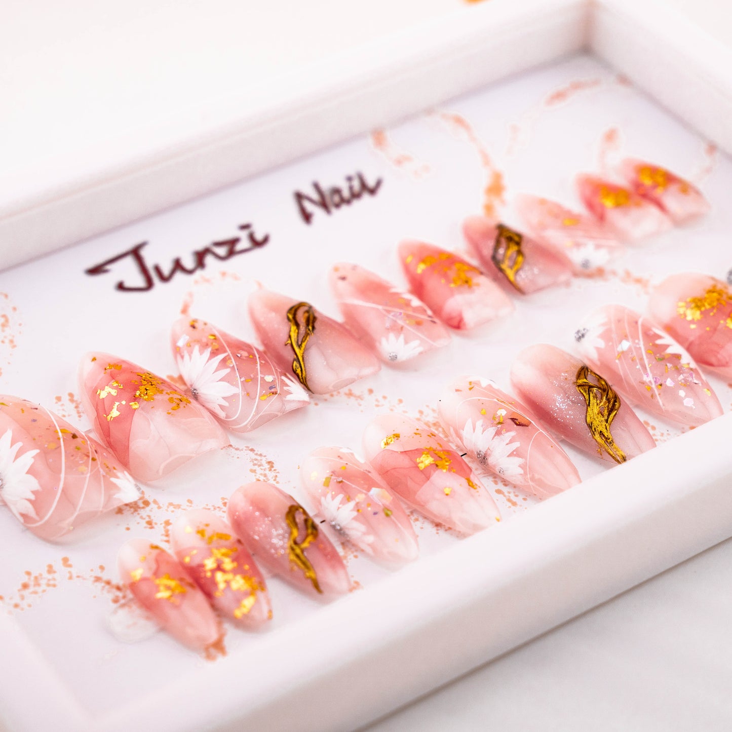 Blushing Crystal Petals Handmade Press on Nail