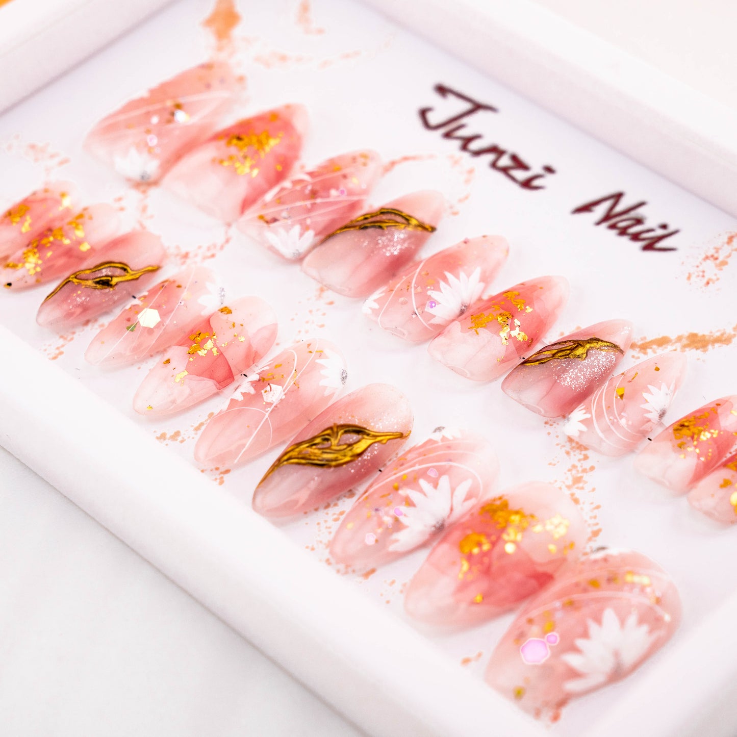 Blushing Crystal Petals Handmade Press on Nail