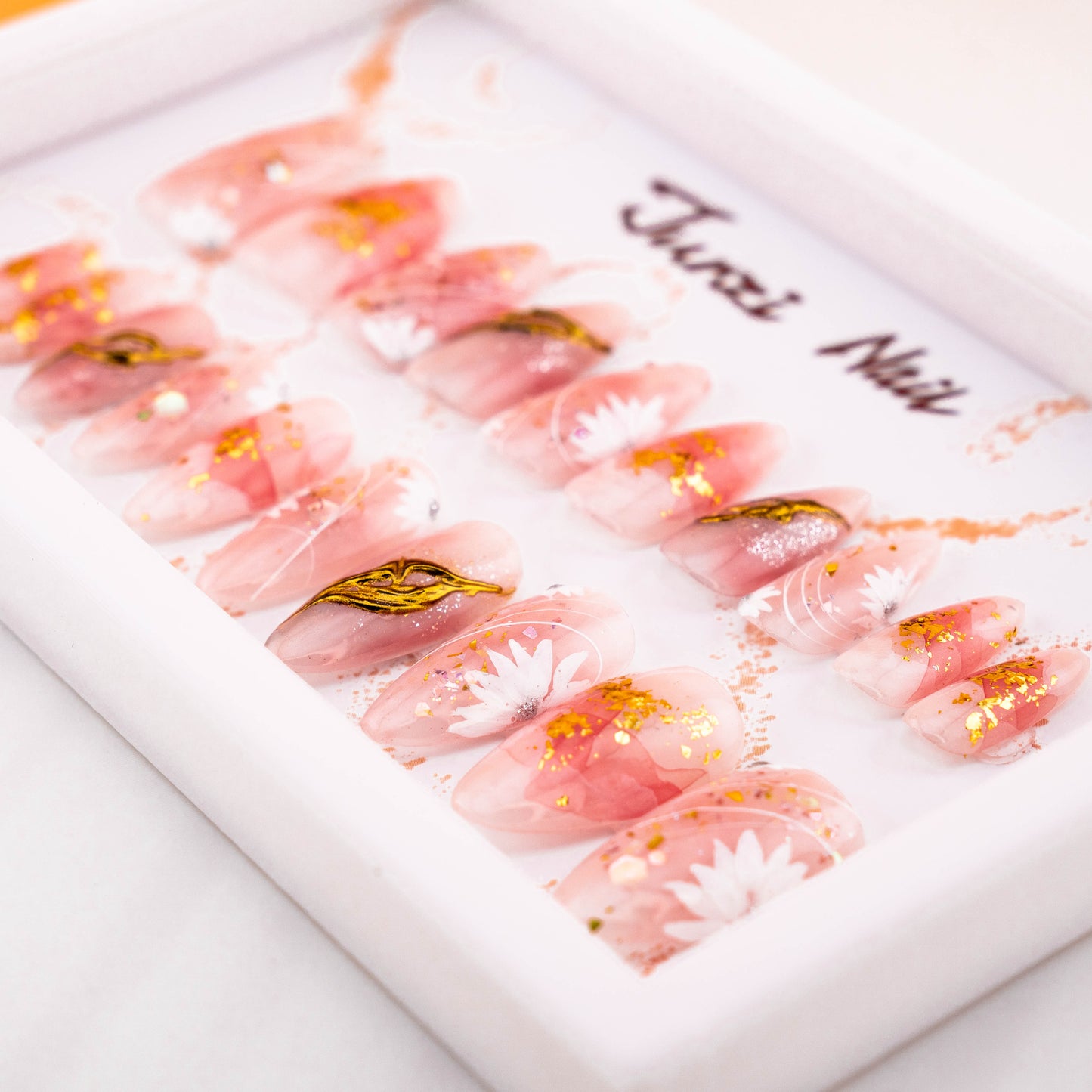 Blushing Crystal Petals Handmade Press on Nail