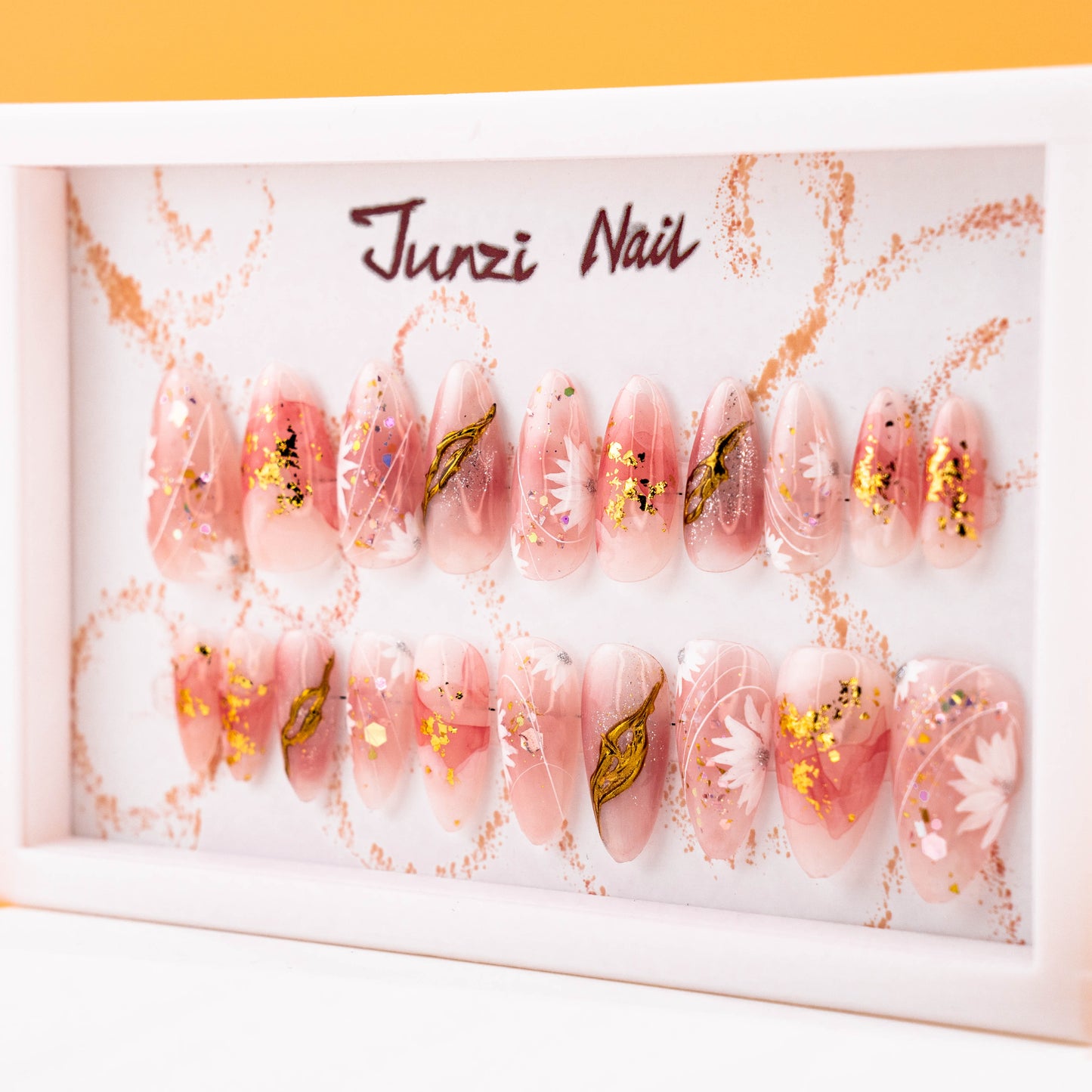 Blushing Crystal Petals Handmade Press on Nail