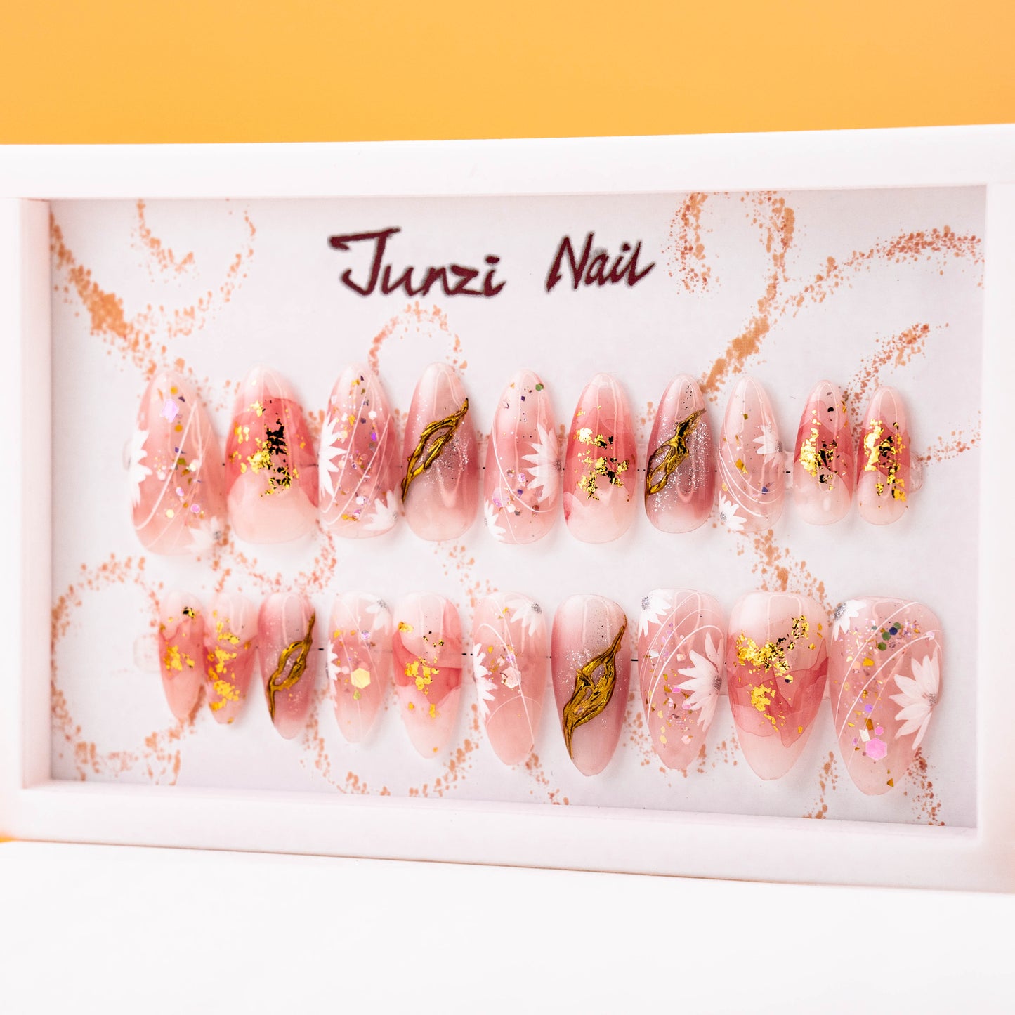 Blushing Crystal Petals Handmade Press on Nail