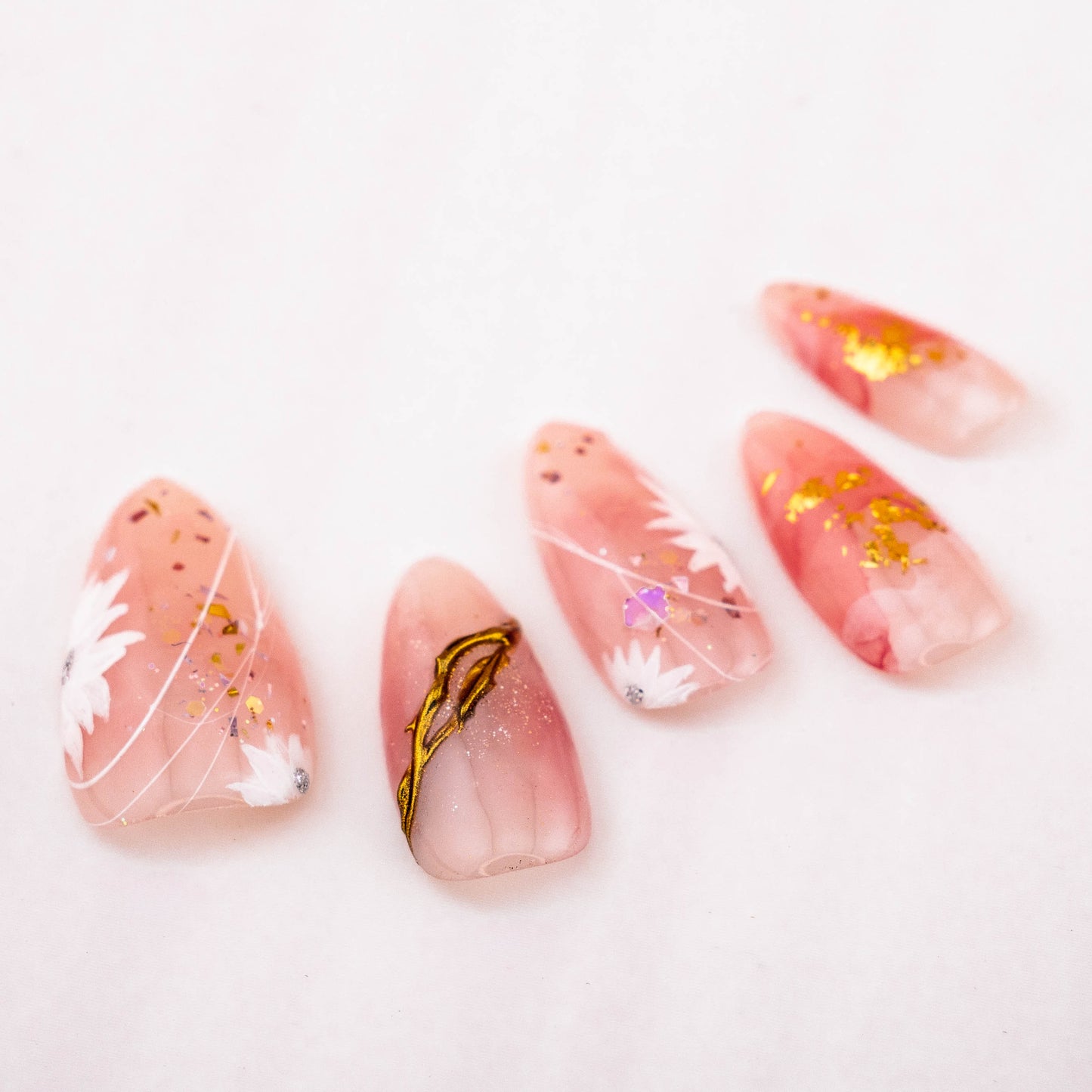 Blushing Crystal Petals Handmade Press on Nail