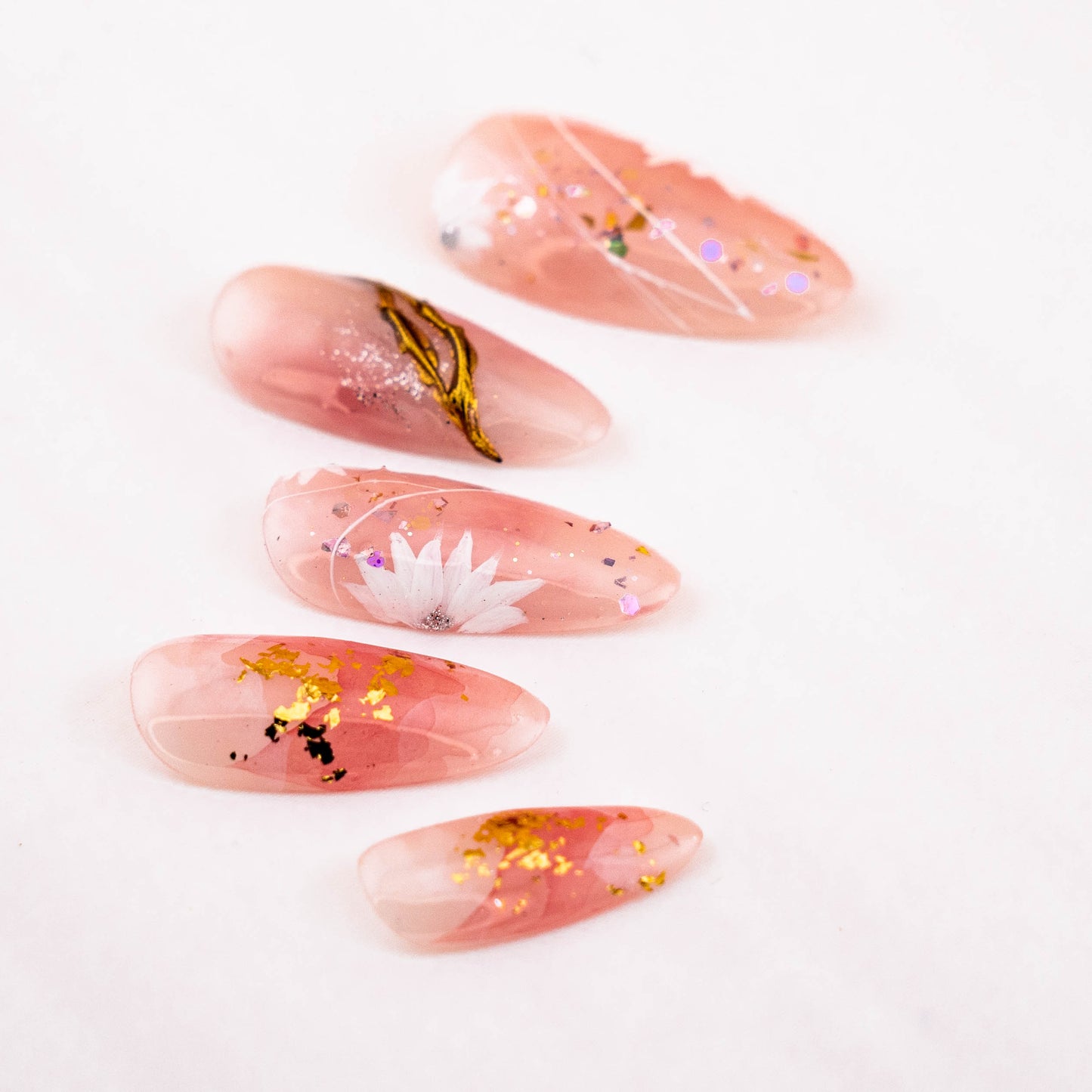 Blushing Crystal Petals Handmade Press on Nail