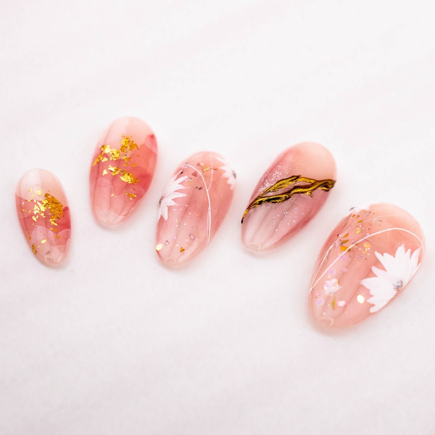 Blushing Crystal Petals Handmade Press on Nail