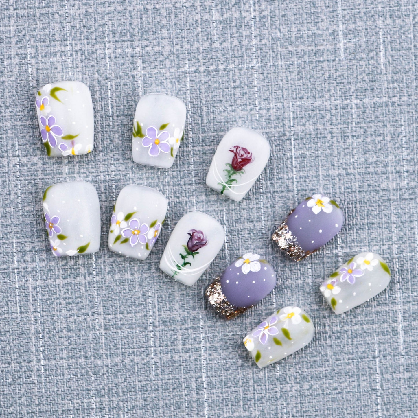 Lavender Rose Meadow Glitter Press On Nail