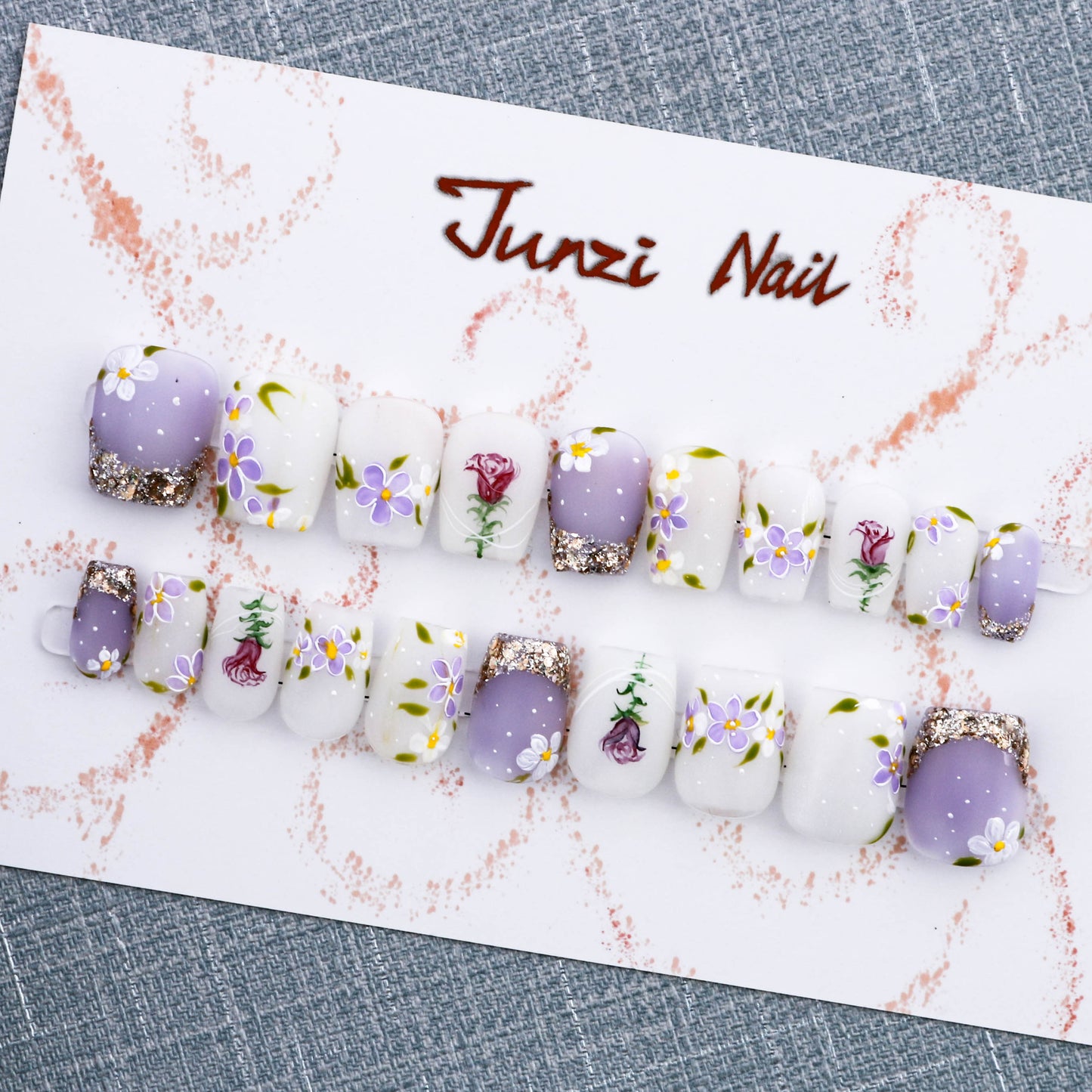 Lavender Rose Meadow Glitter Press On Nail