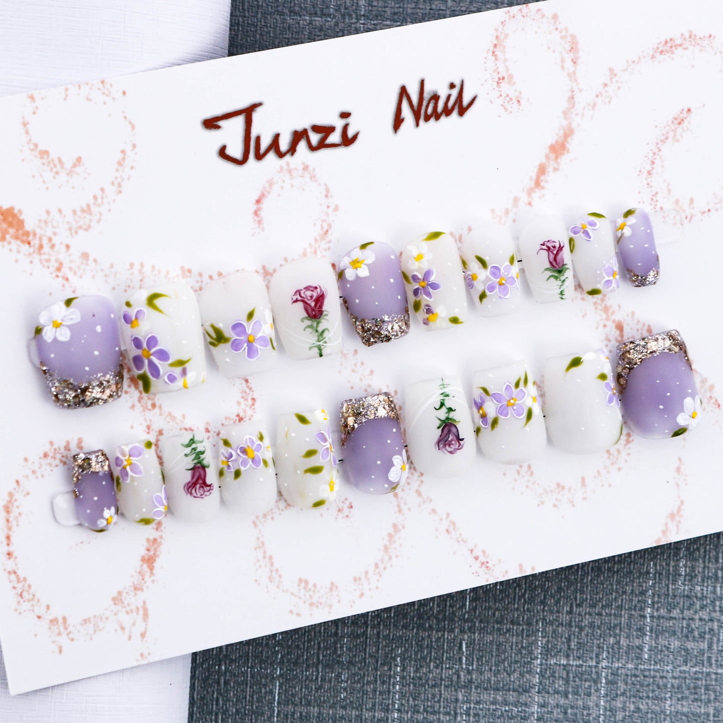 Lavender Rose Meadow Glitter Press On Nail