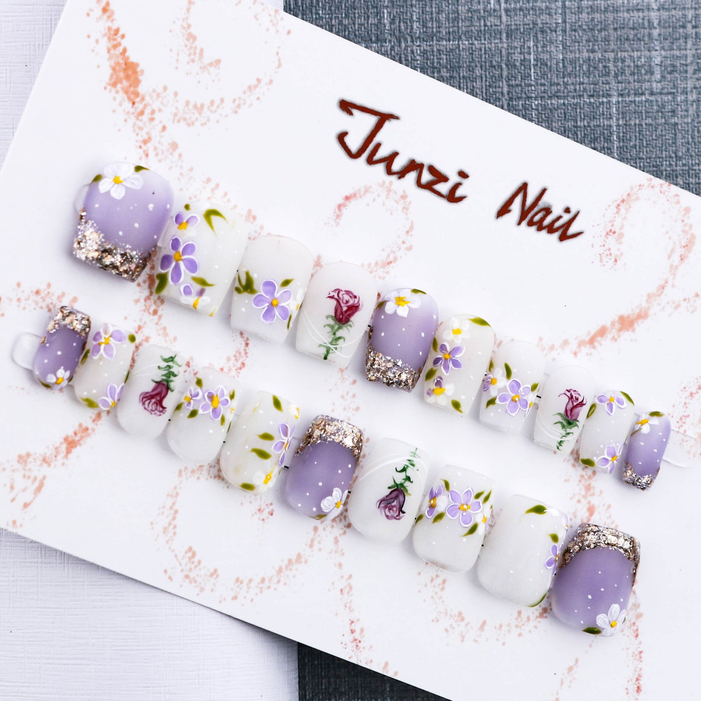 Lavender Rose Meadow Glitter Press On Nail