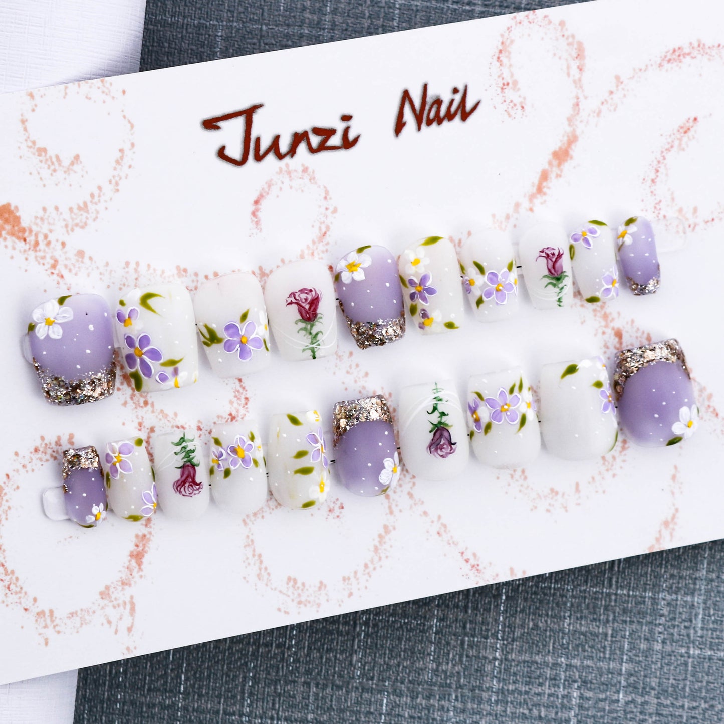 Lavender Rose Meadow Glitter Press On Nail