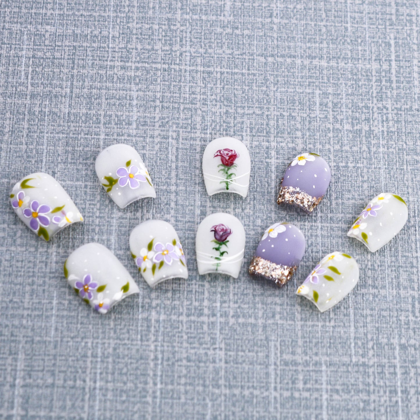 Lavender Rose Meadow Glitter Press On Nail
