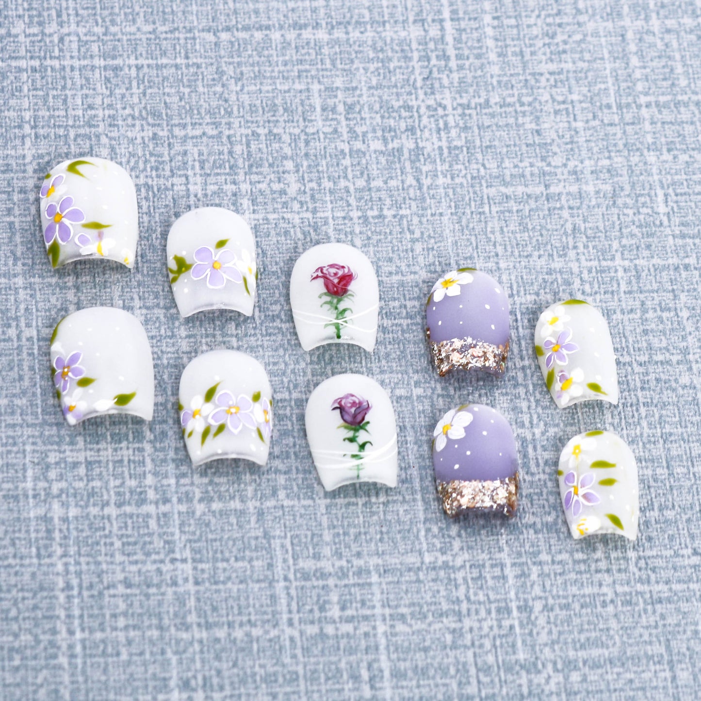 Lavender Rose Meadow Glitter Press On Nail