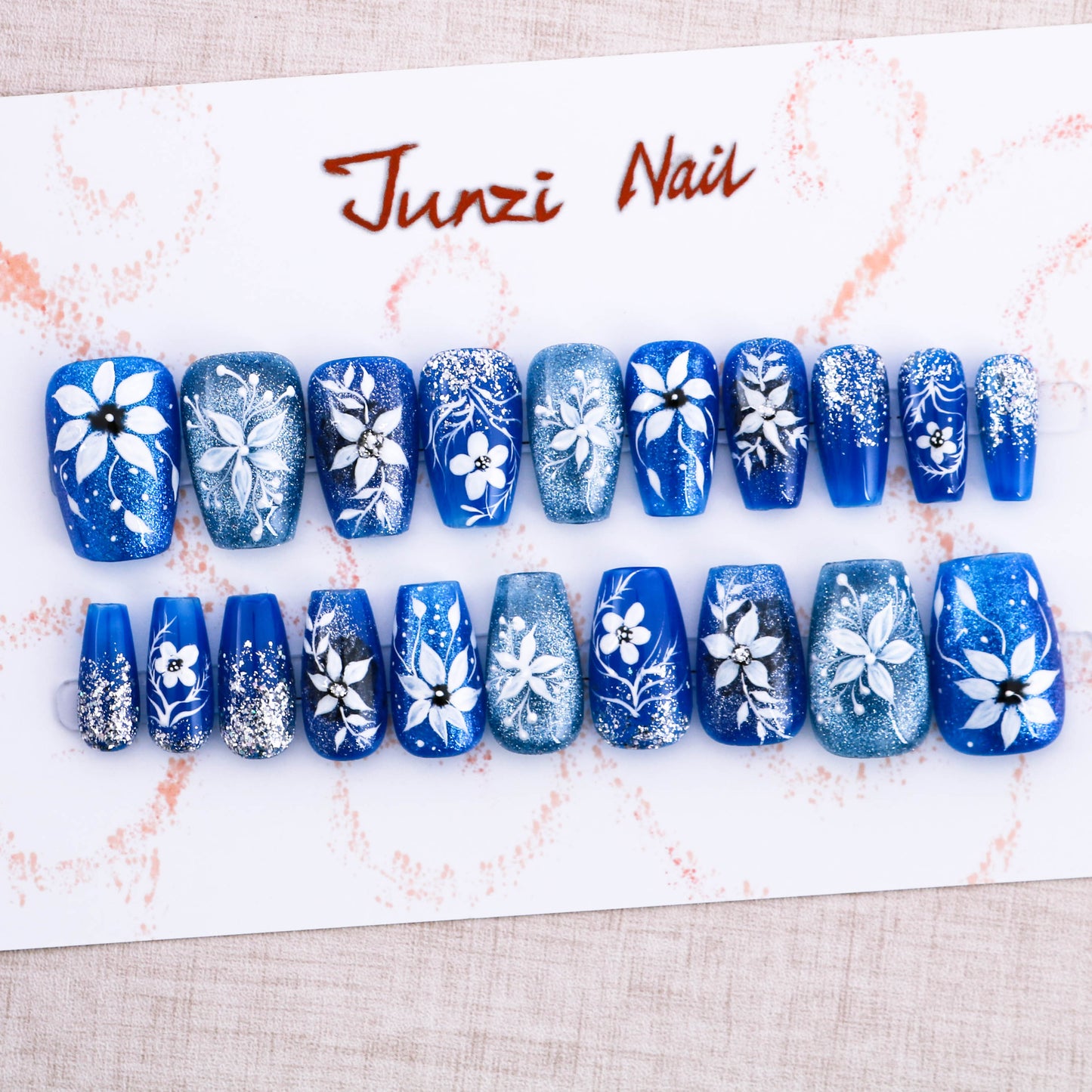 Sapphire Snowflora Glitter Press on Nail