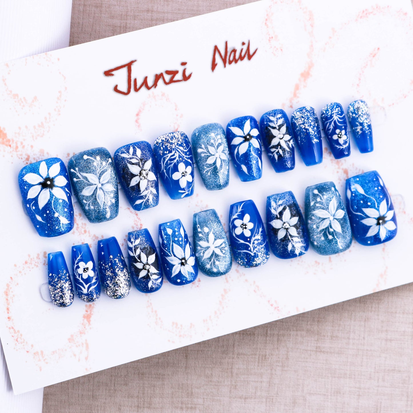 Sapphire Snowflora Glitter Press on Nail