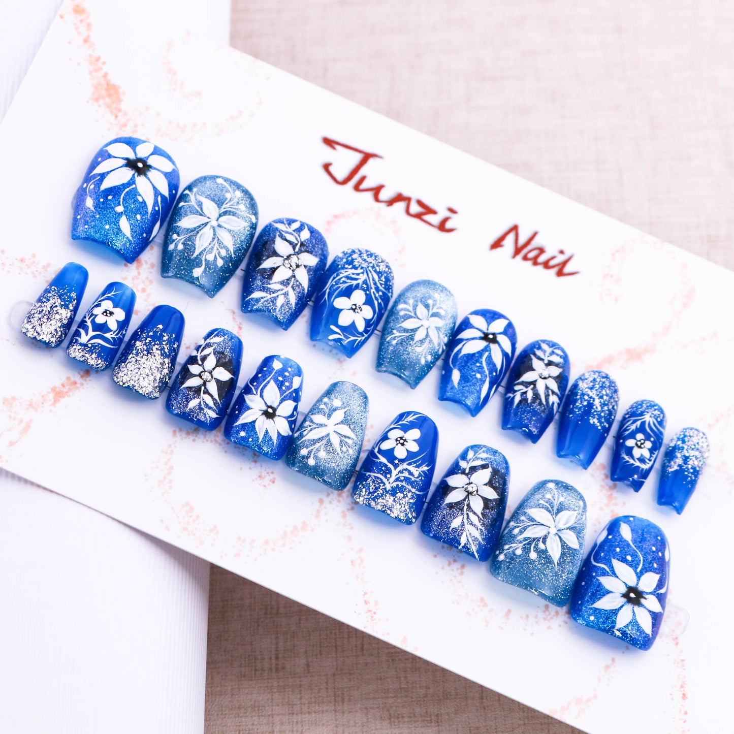 Sapphire Snowflora Glitter Press on Nail