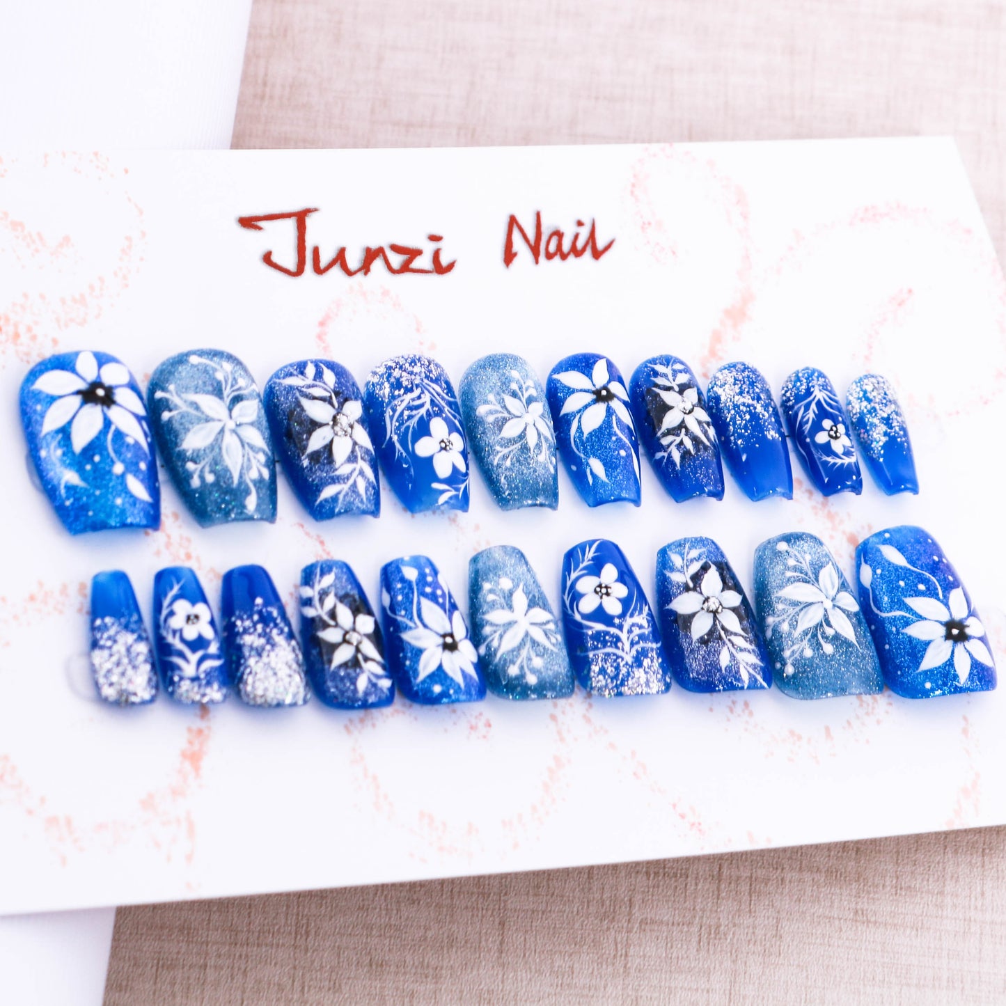 Sapphire Snowflora Glitter Press on Nail
