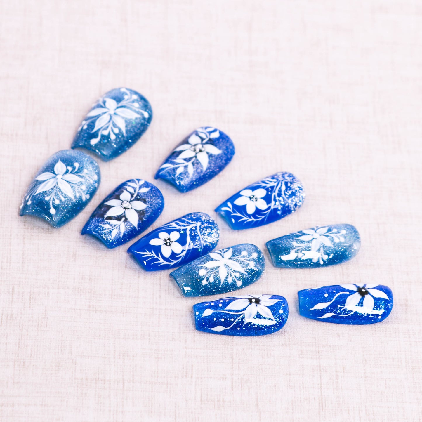 Sapphire Snowflora Glitter Press on Nail