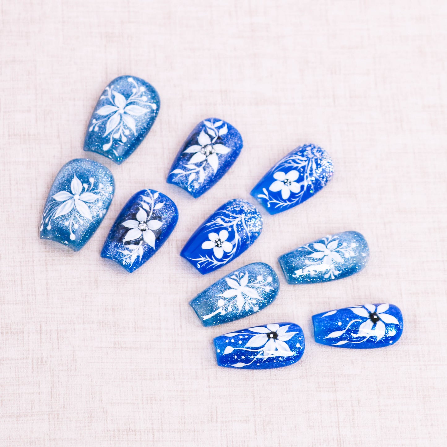 Sapphire Snowflora Glitter Press on Nail