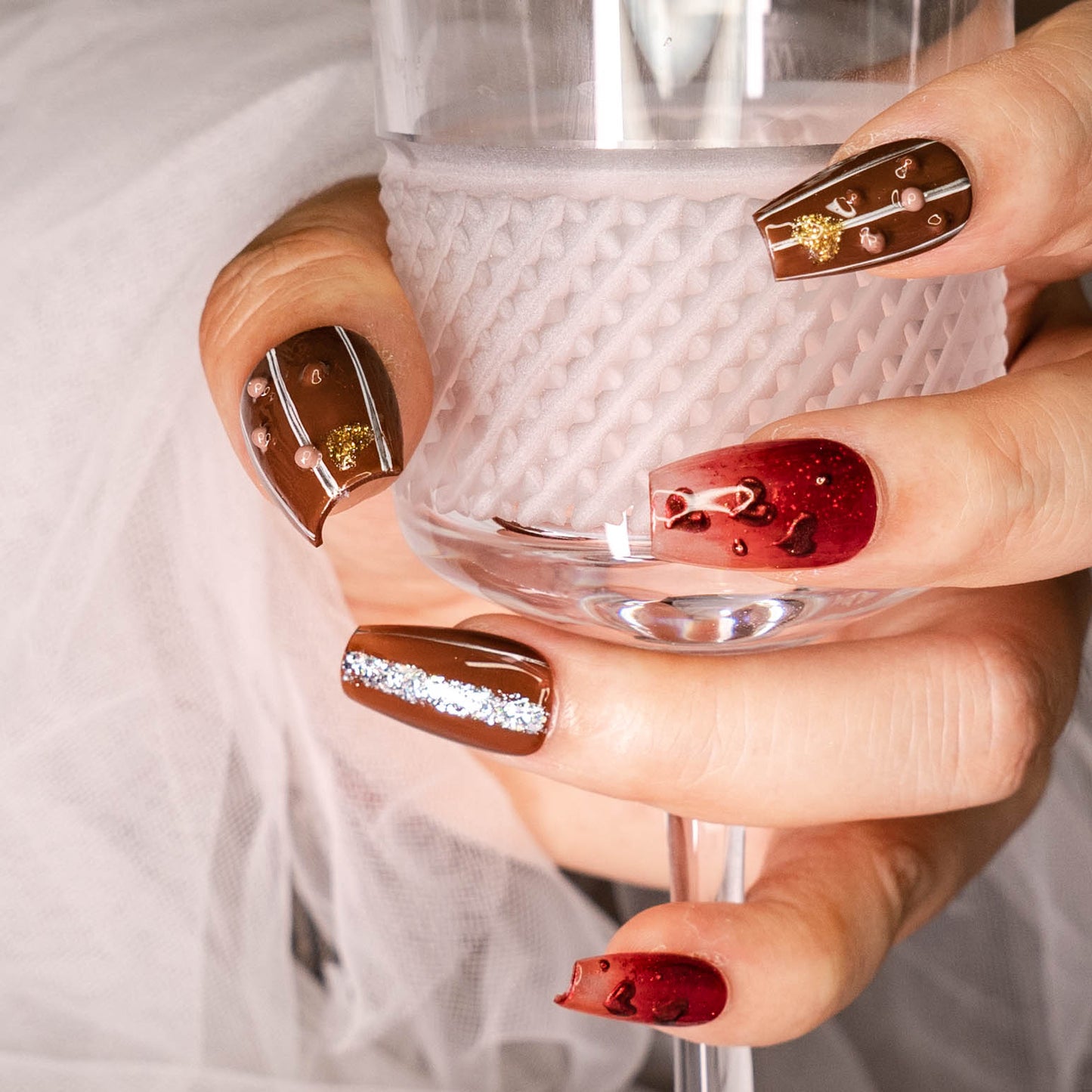 Chocolatier's Charm Glitter Valentine Press On Nail