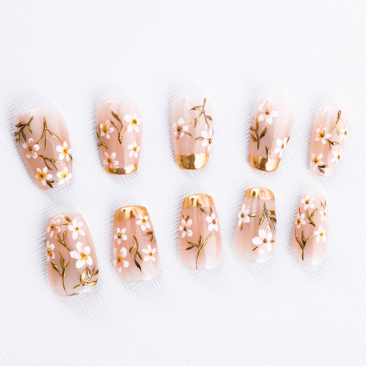 Golden Sakura Elegance Handmade Press on Nail