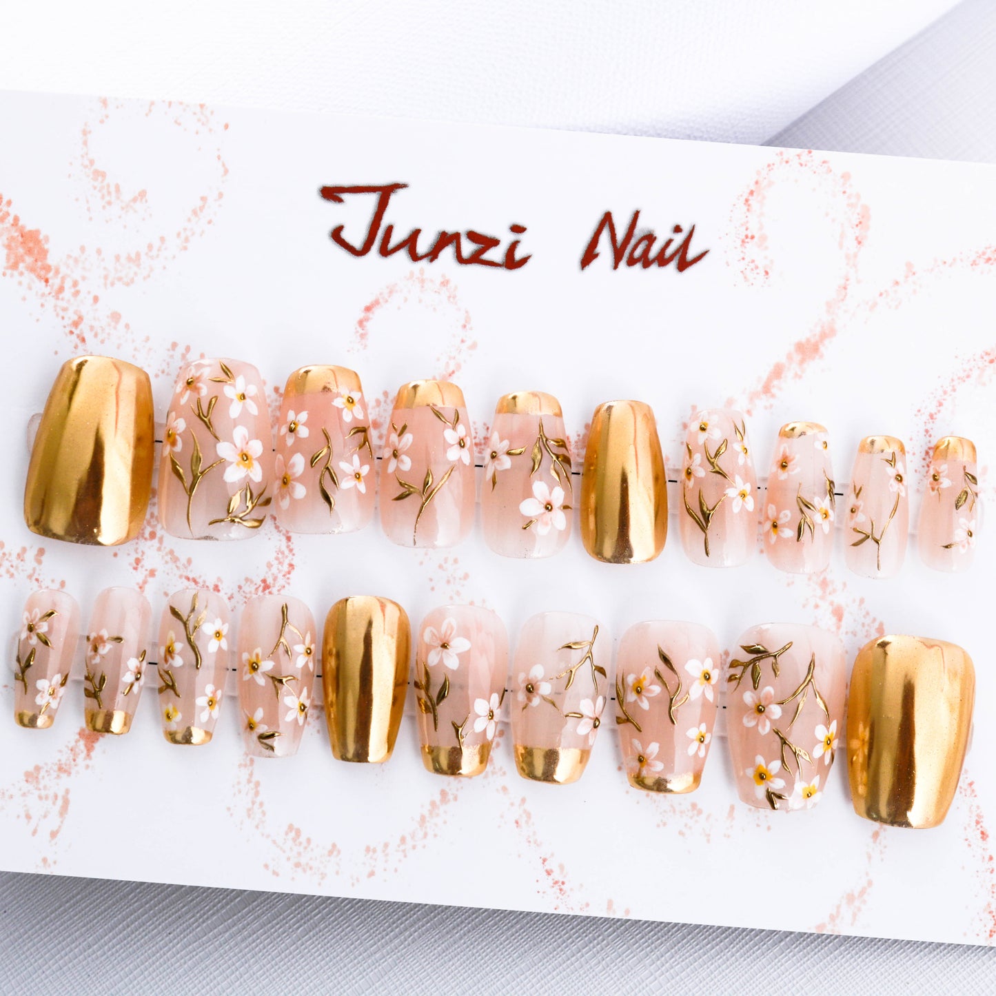 Golden Sakura Elegance Handmade Press on Nail
