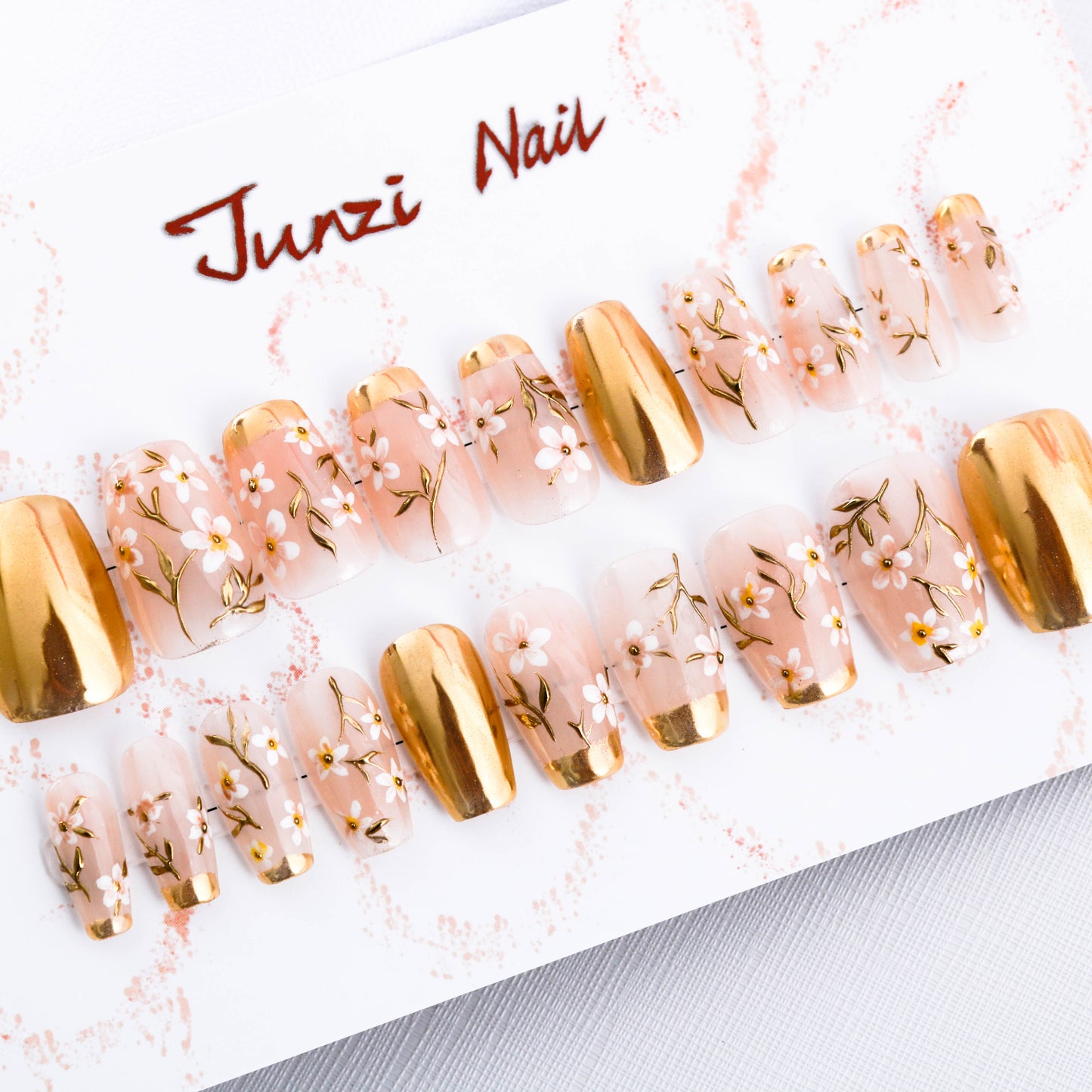 Golden Sakura Elegance Handmade Press on Nail