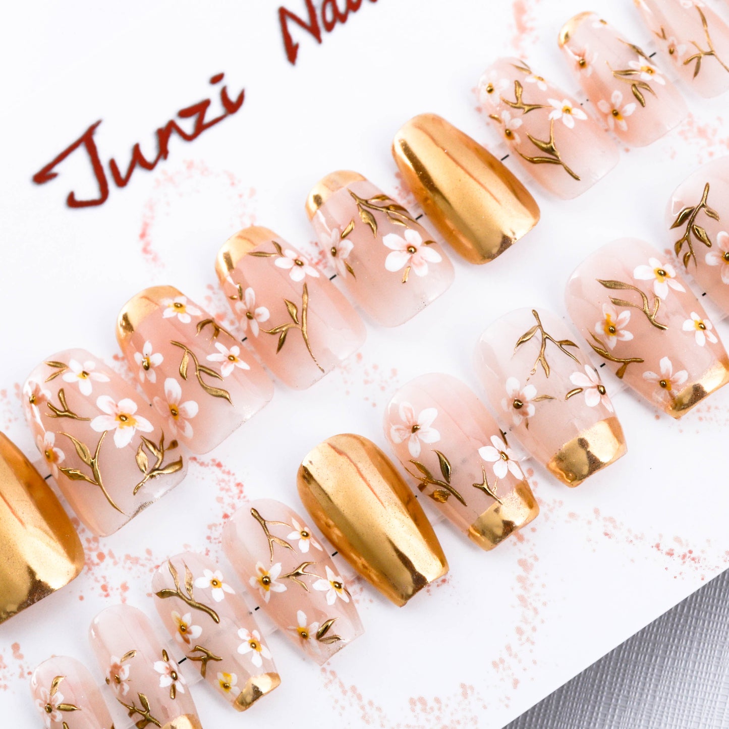 Golden Sakura Elegance Handmade Press on Nail