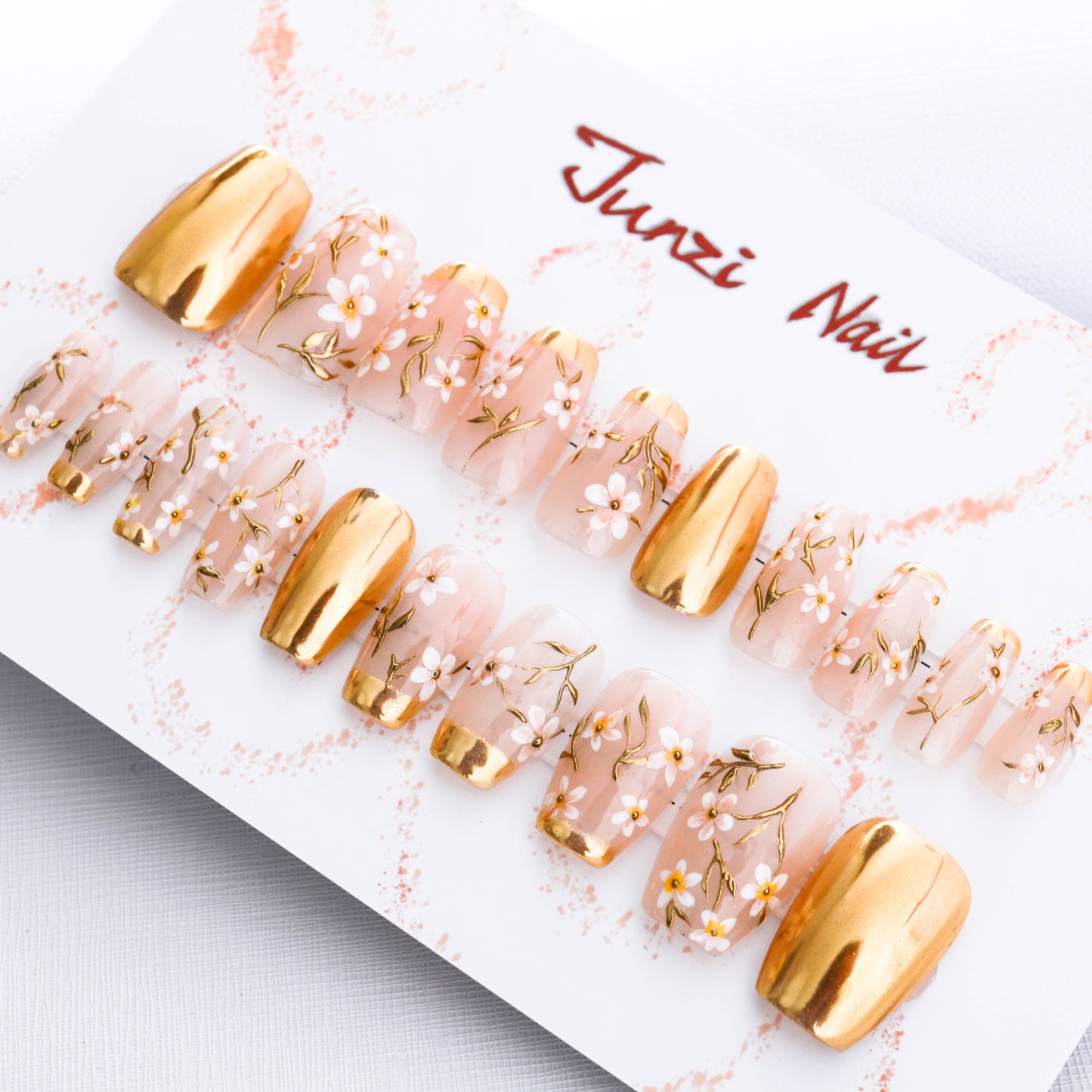 Golden Sakura Elegance Handmade Press on Nail