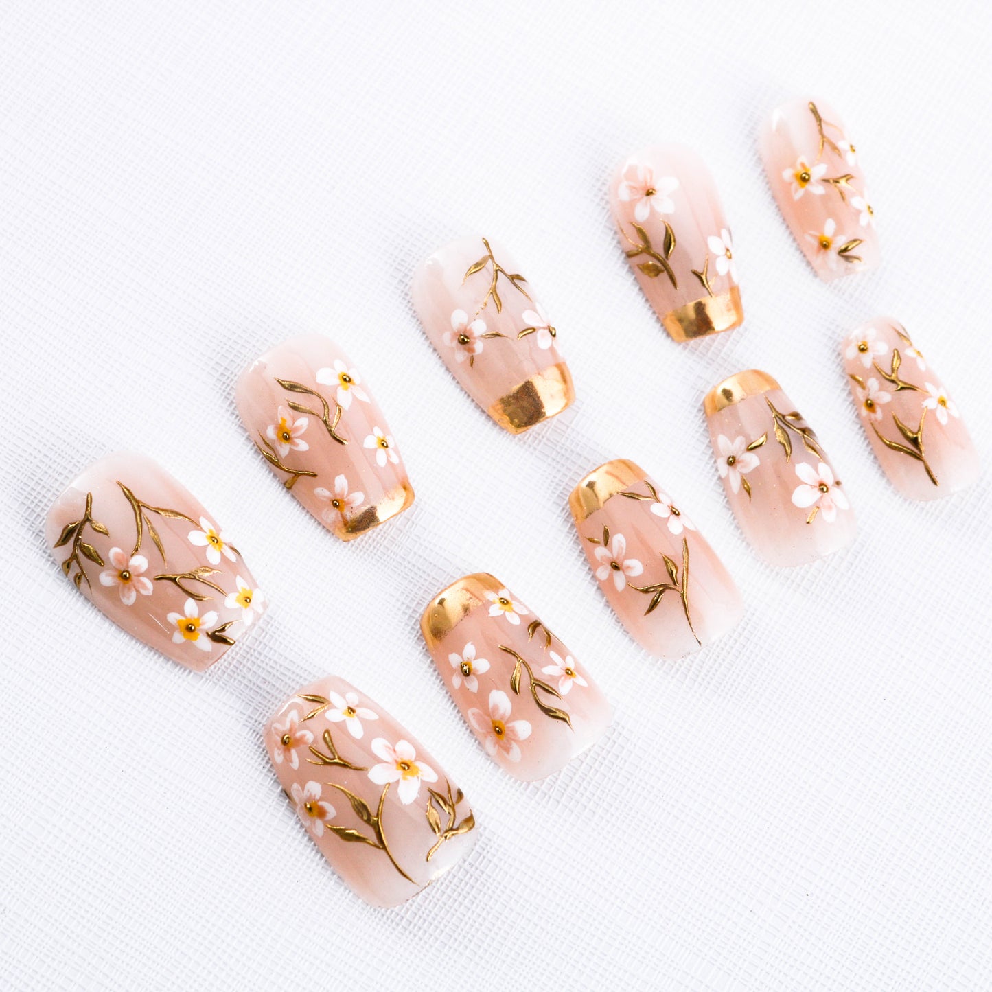 Golden Sakura Elegance Handmade Press on Nail