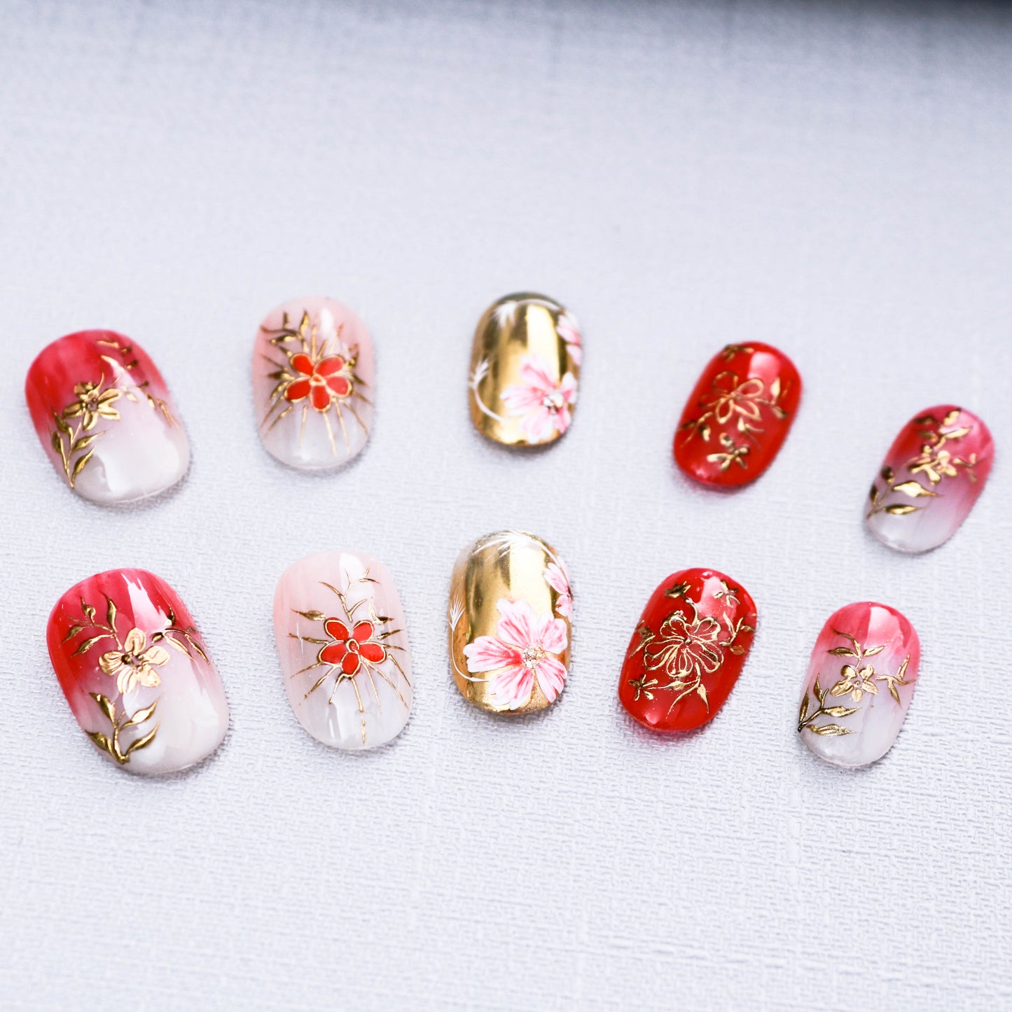 Crimson Blossom Luxe Press On Nail