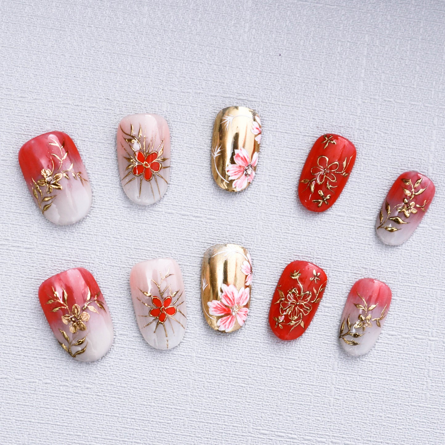 Crimson Blossom Luxe Press On Nail