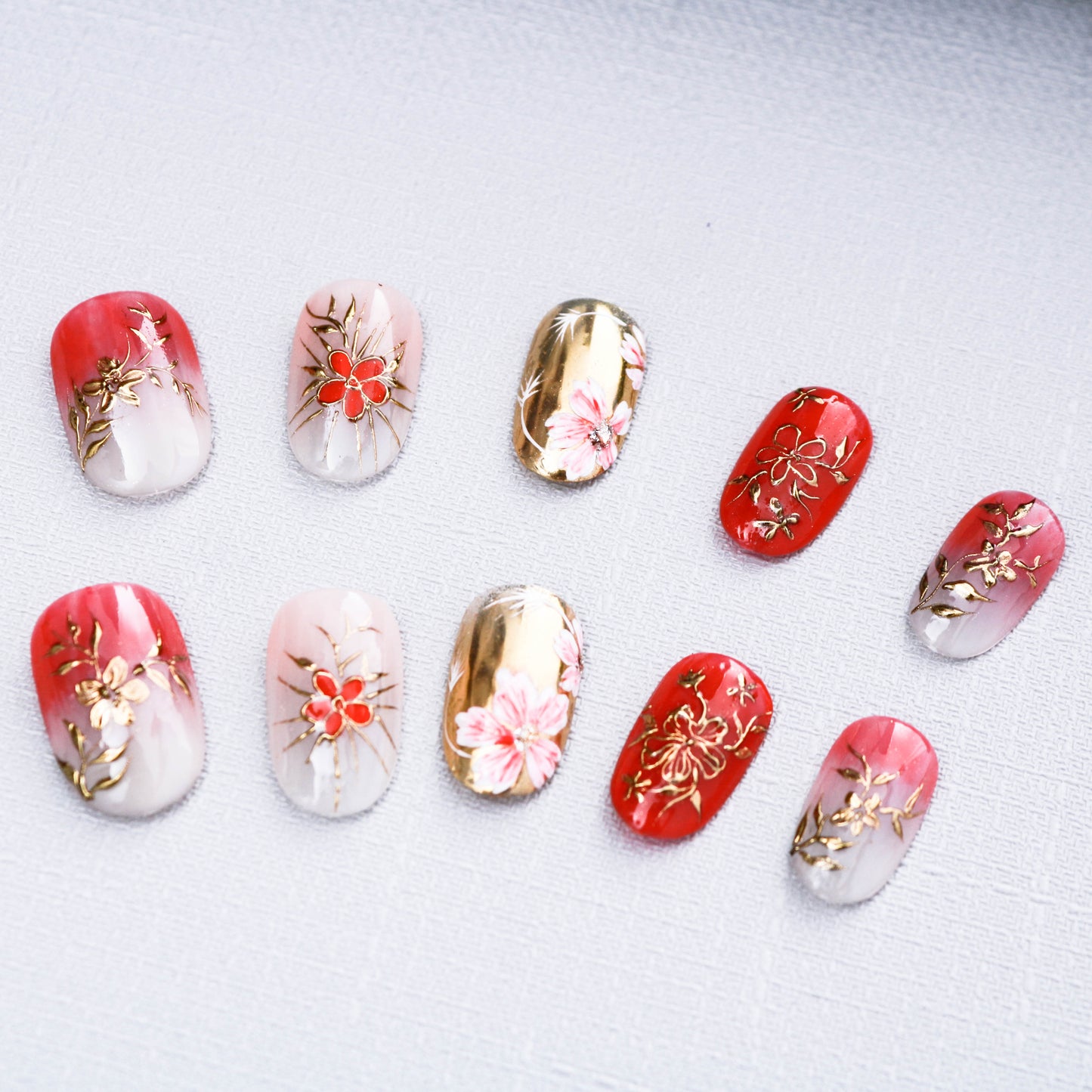 Crimson Blossom Luxe Press On Nail