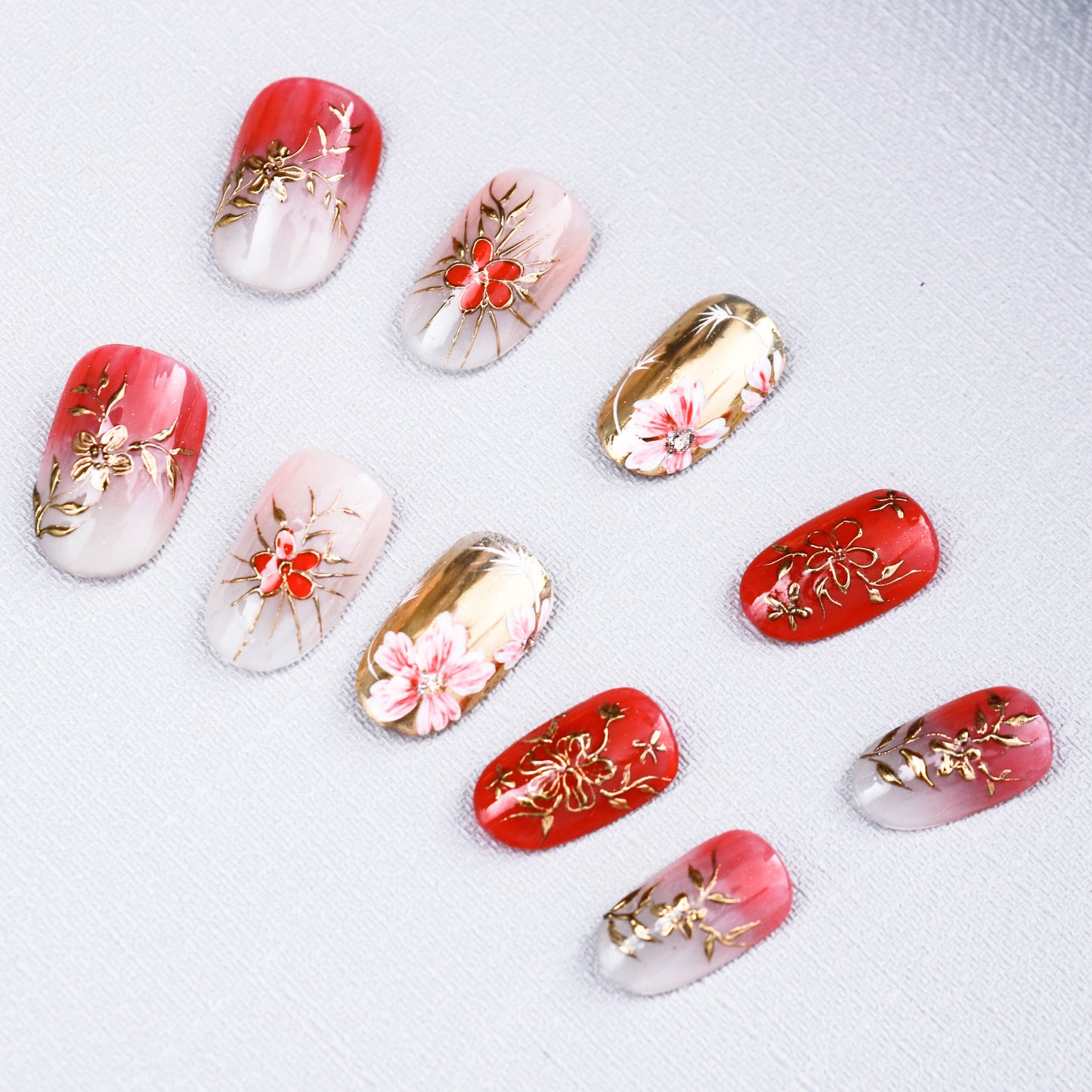 Crimson Blossom Luxe Press On Nail