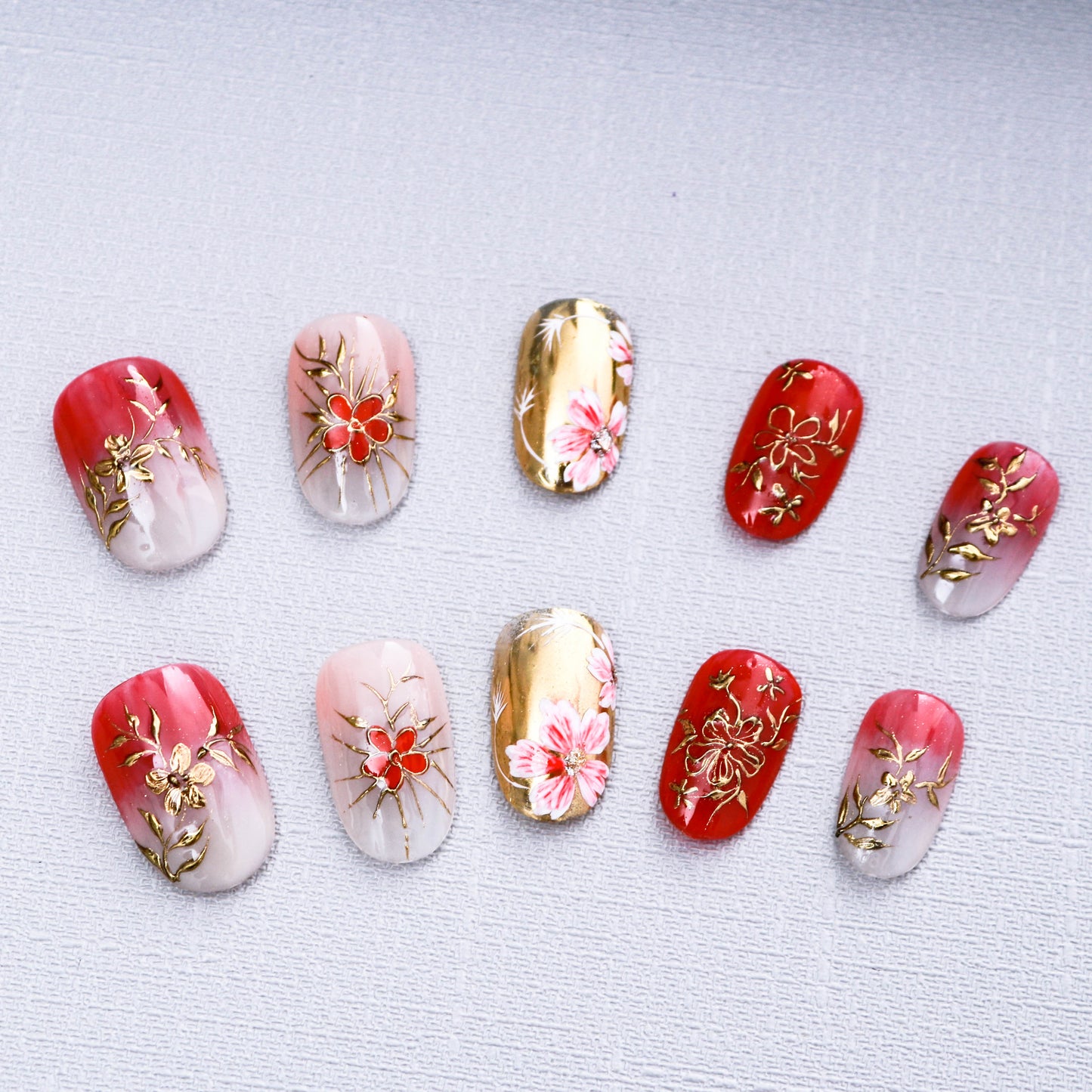 Crimson Blossom Luxe Press On Nail
