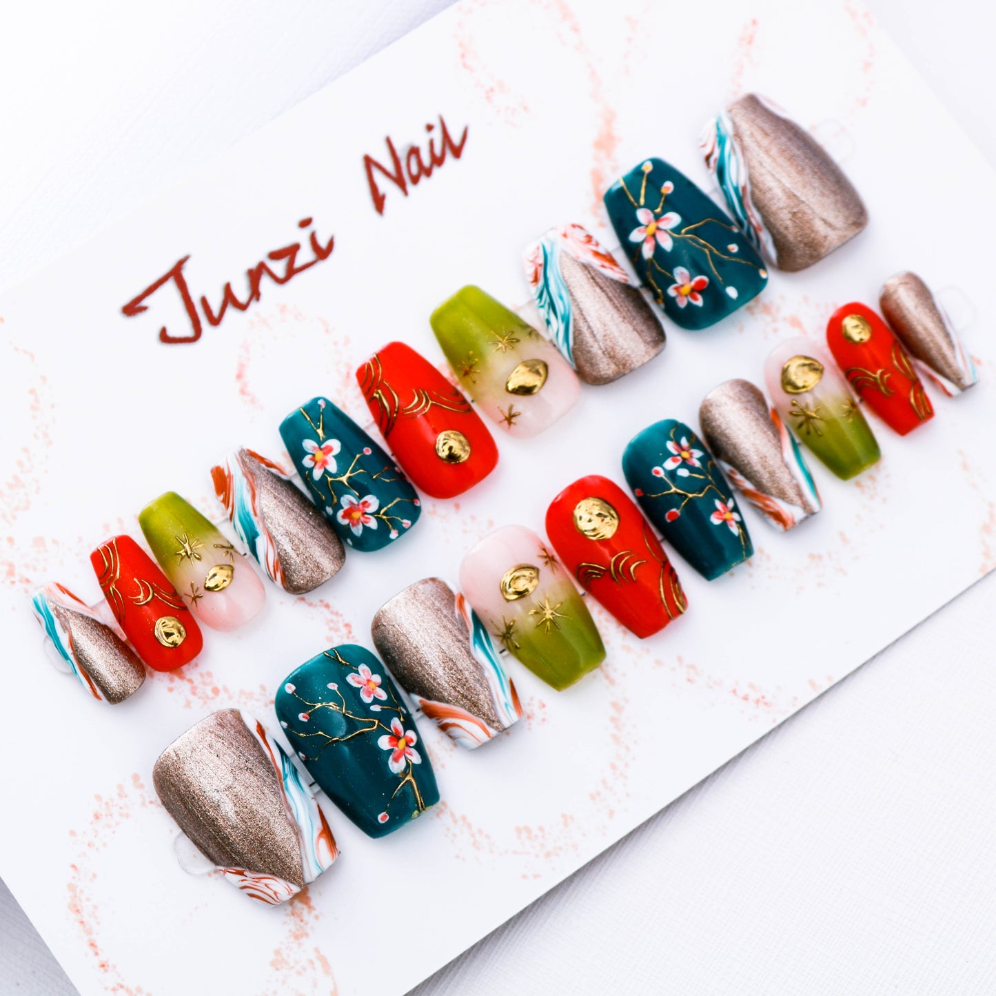 Emerald Enchantment Glitter Press On Nail