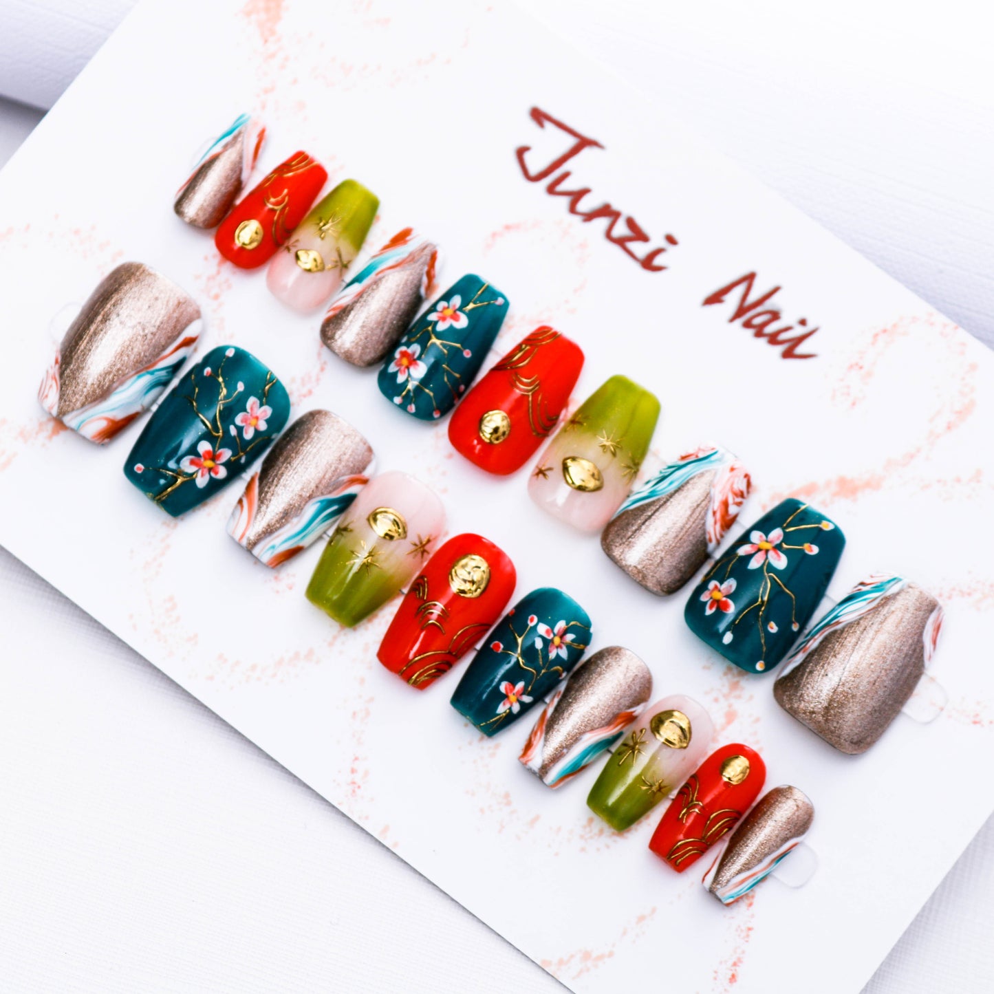 Emerald Enchantment Glitter Press On Nail
