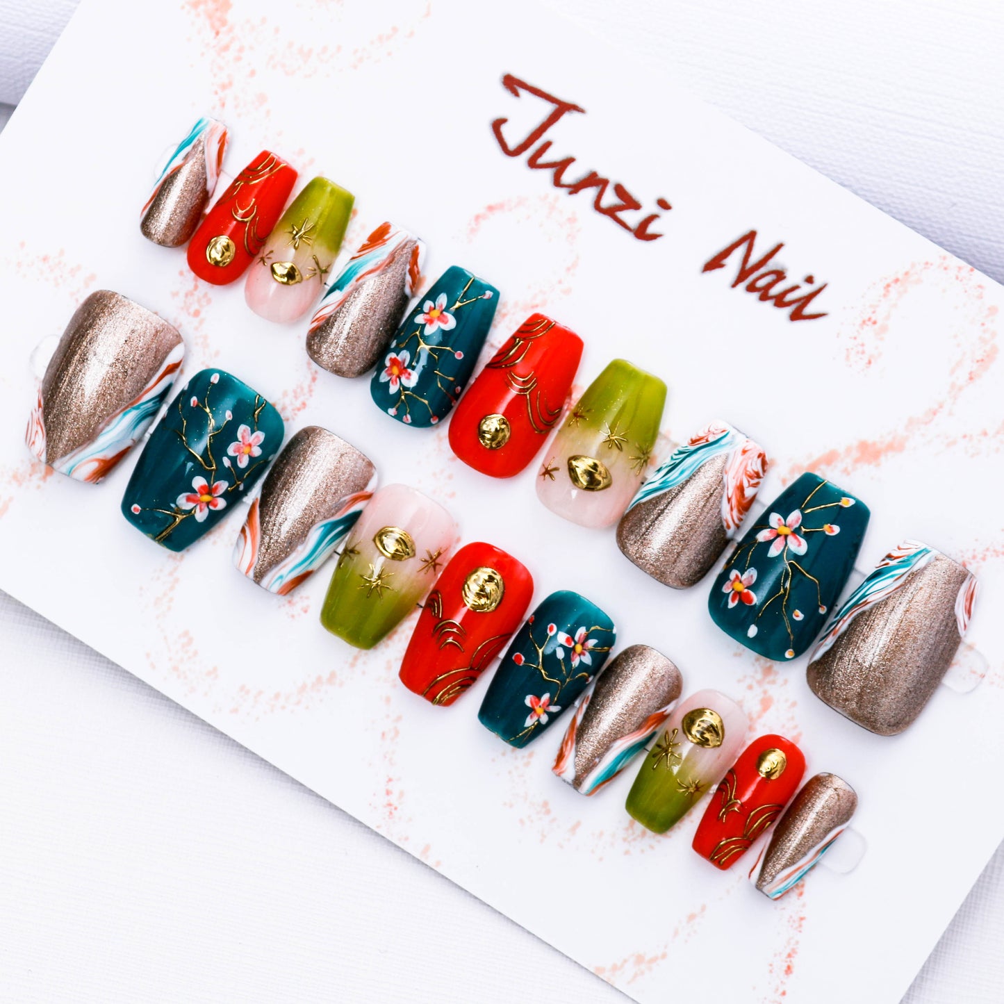 Emerald Enchantment Glitter Press On Nail