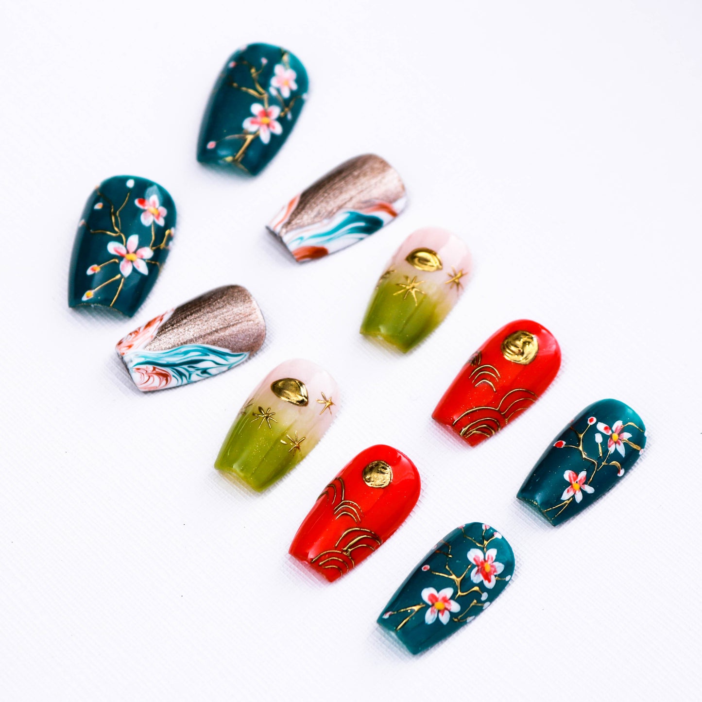 Emerald Enchantment Glitter Press On Nail