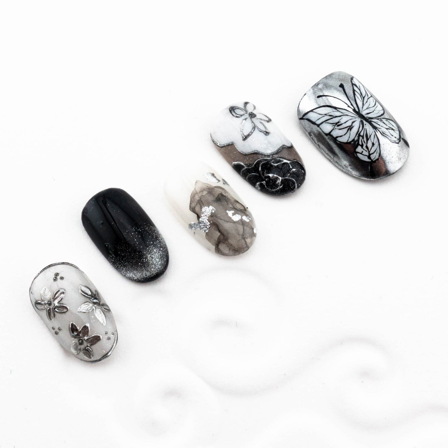 Monochrome Garden Chrome Press On Nail