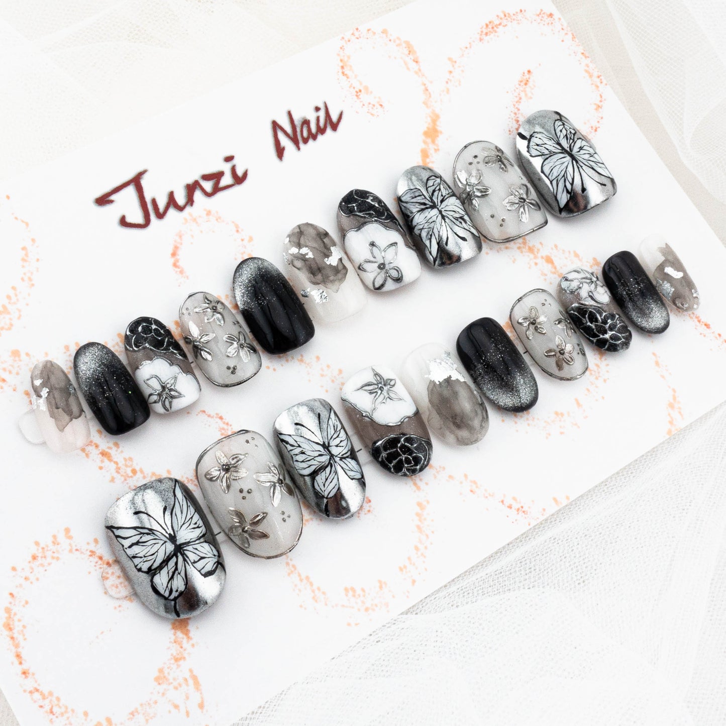 Monochrome Garden Chrome Press On Nail