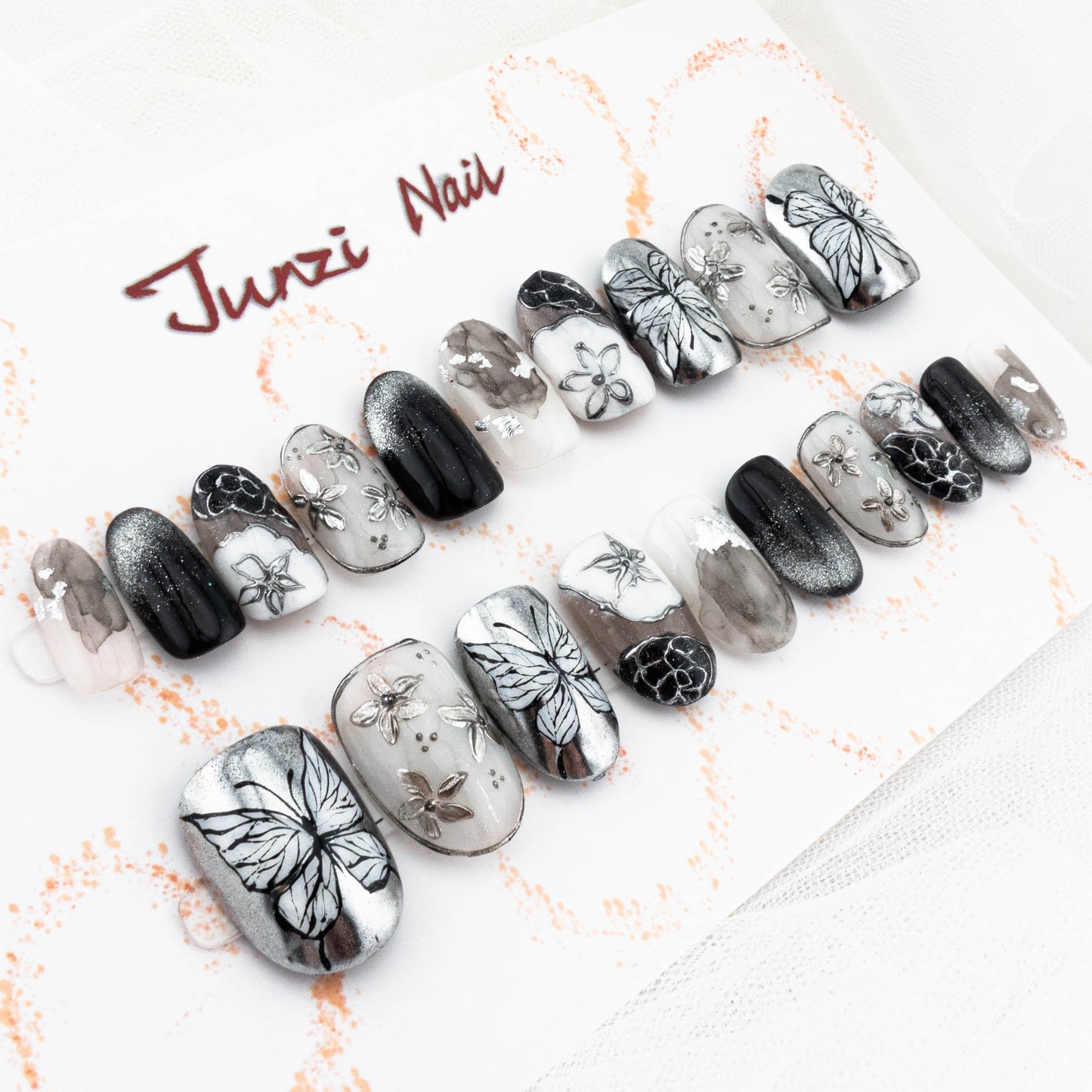 Monochrome Garden Chrome Press On Nail