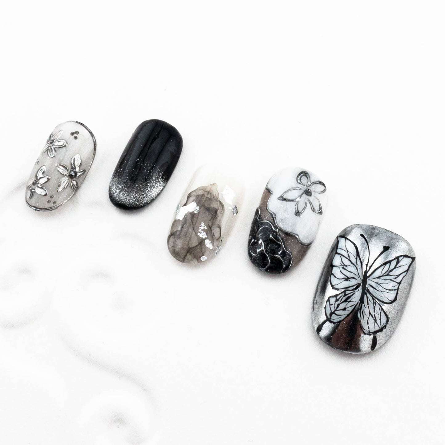 Monochrome Garden Chrome Press On Nail