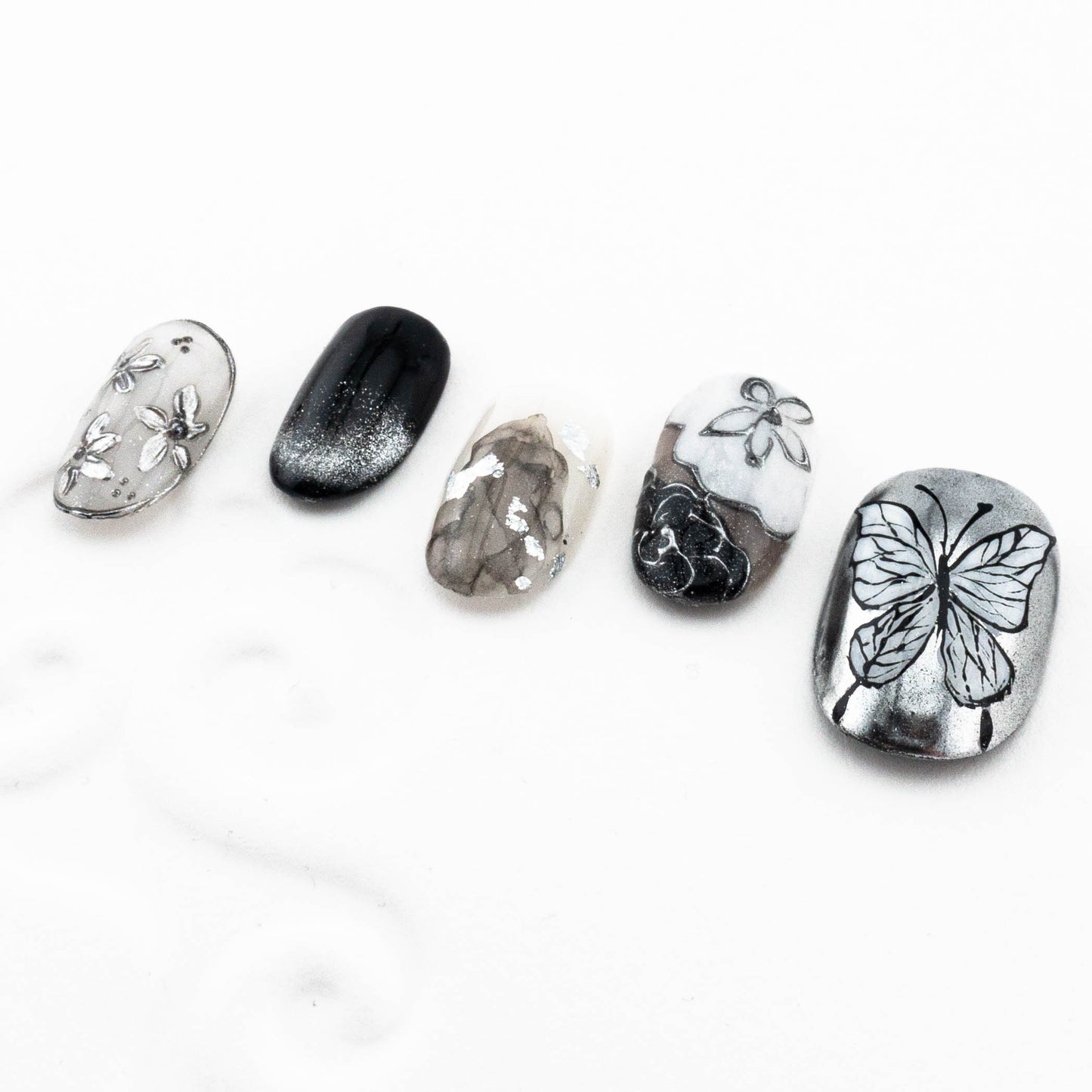 Monochrome Garden Chrome Press On Nail
