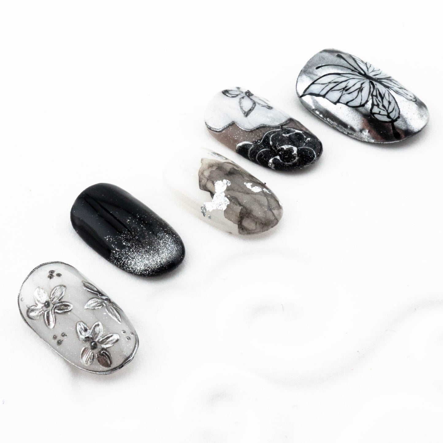 Monochrome Garden Chrome Press On Nail