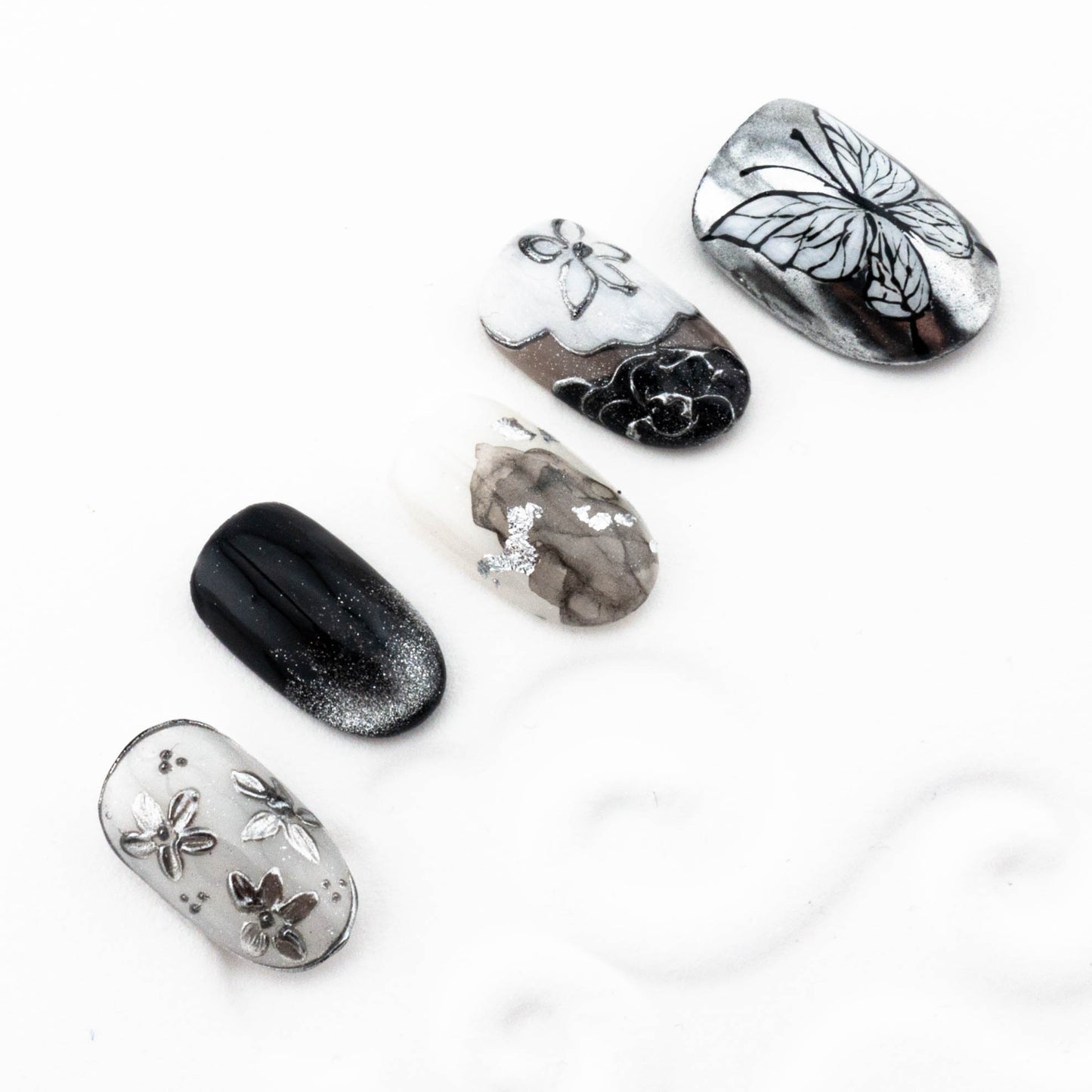 Monochrome Garden Chrome Press On Nail
