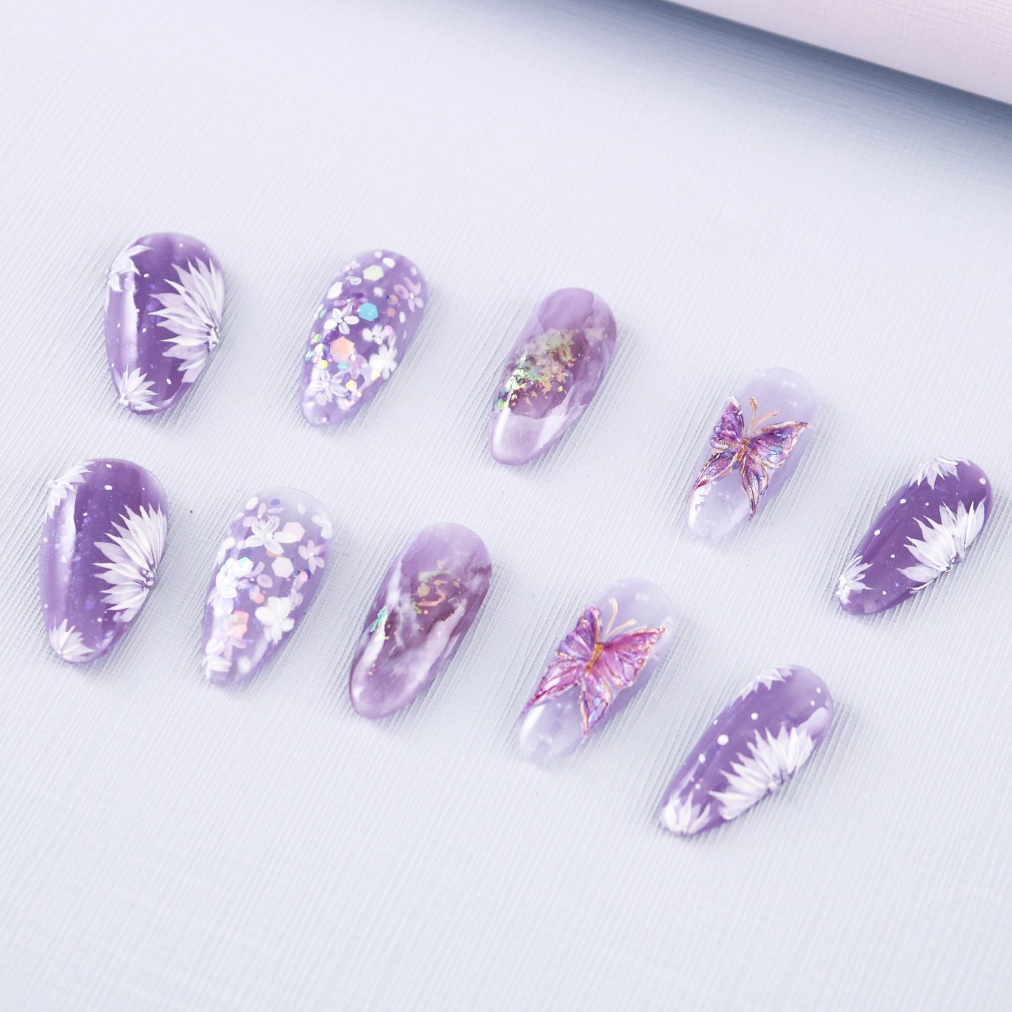 Lavender Butterfly Whispers Glitter Press on Nail
