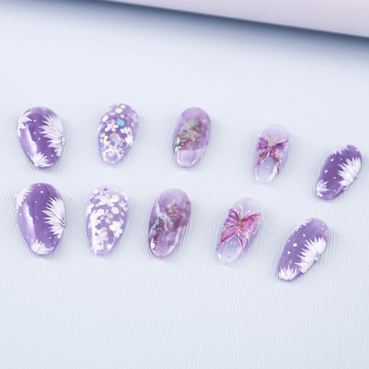 Lavender Butterfly Whispers Glitter Press on Nail