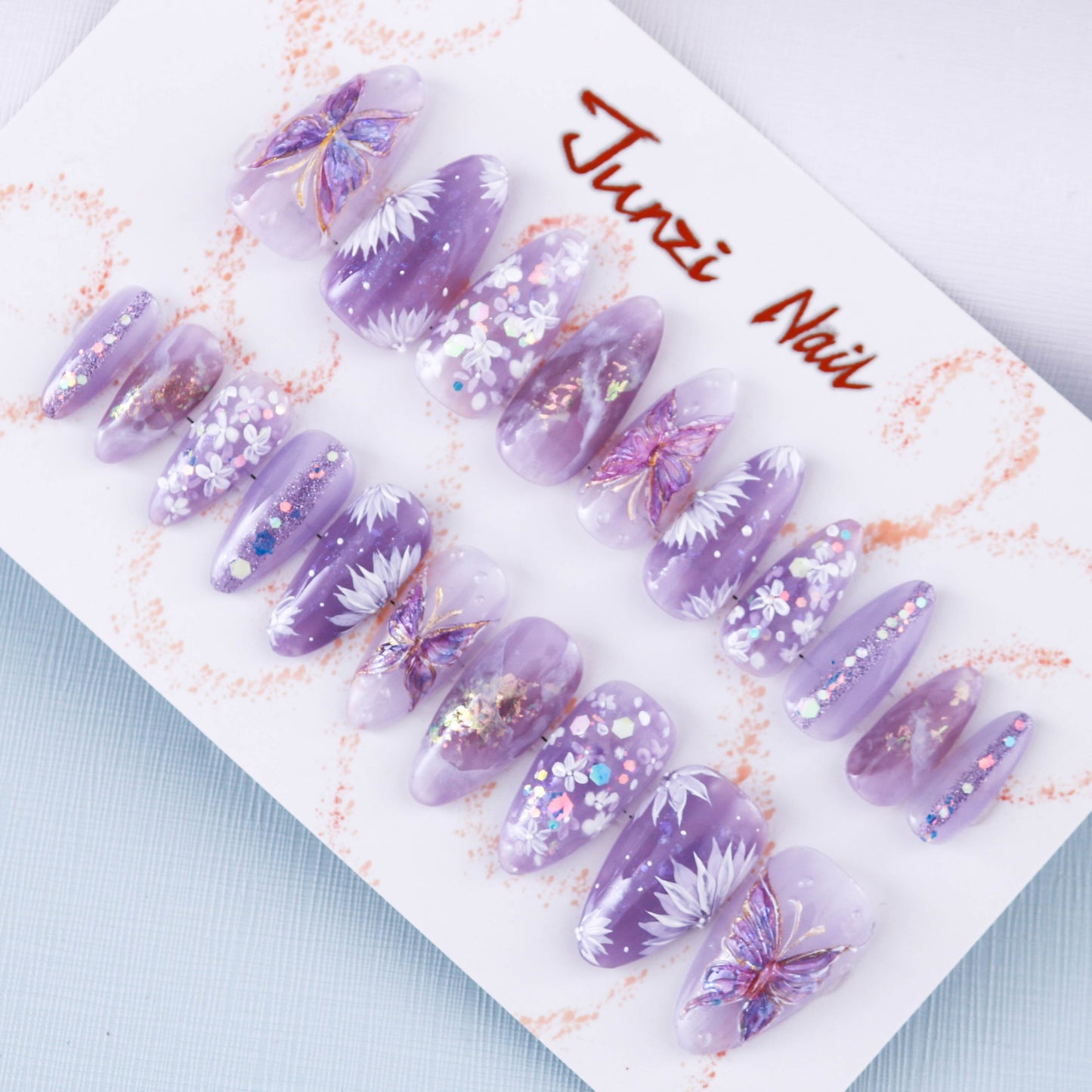 Lavender Butterfly Whispers Glitter Press on Nail