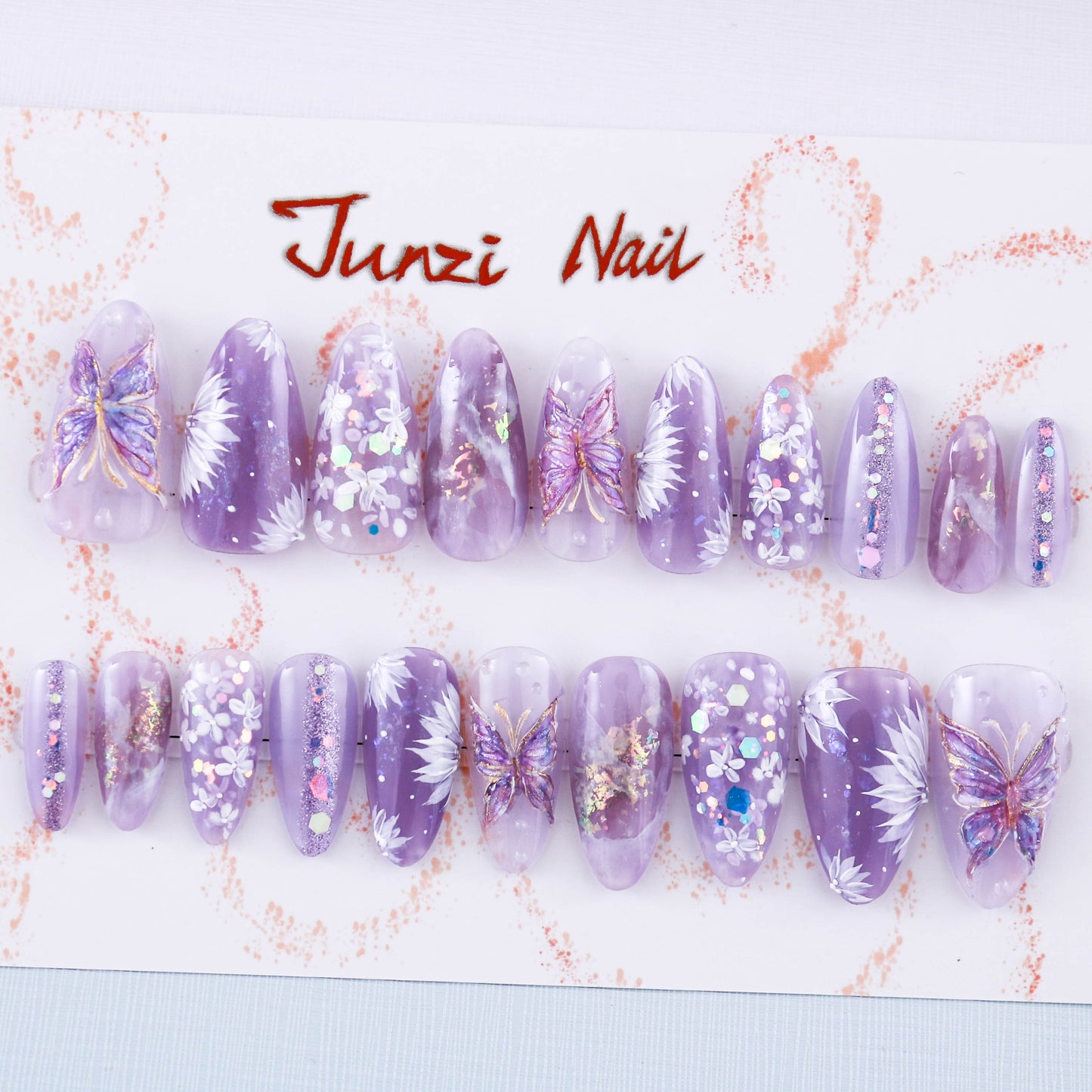 Lavender Butterfly Whispers Glitter Press on Nail