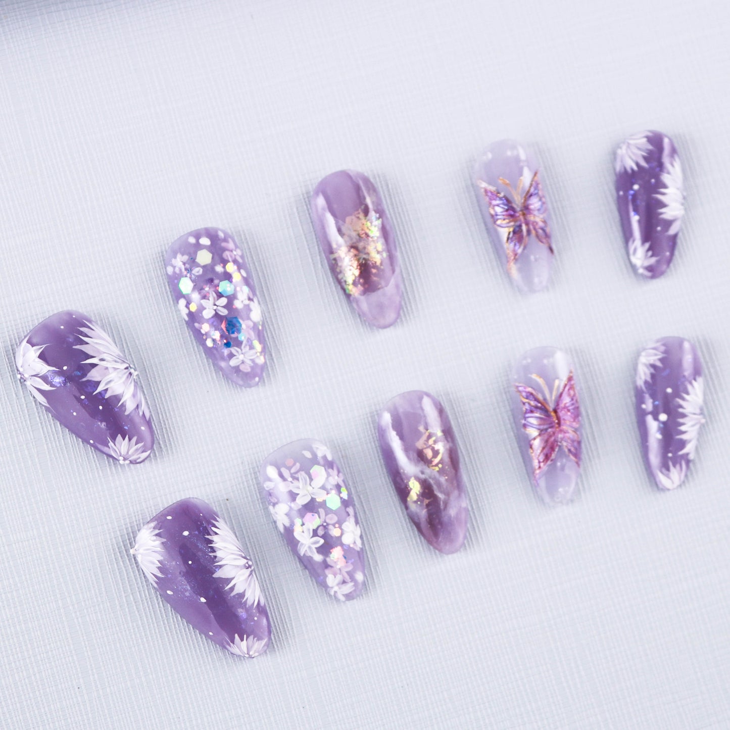 Lavender Butterfly Whispers Glitter Press on Nail