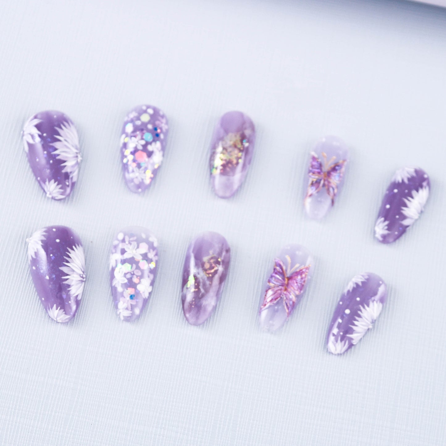 Lavender Butterfly Whispers Glitter Press on Nail